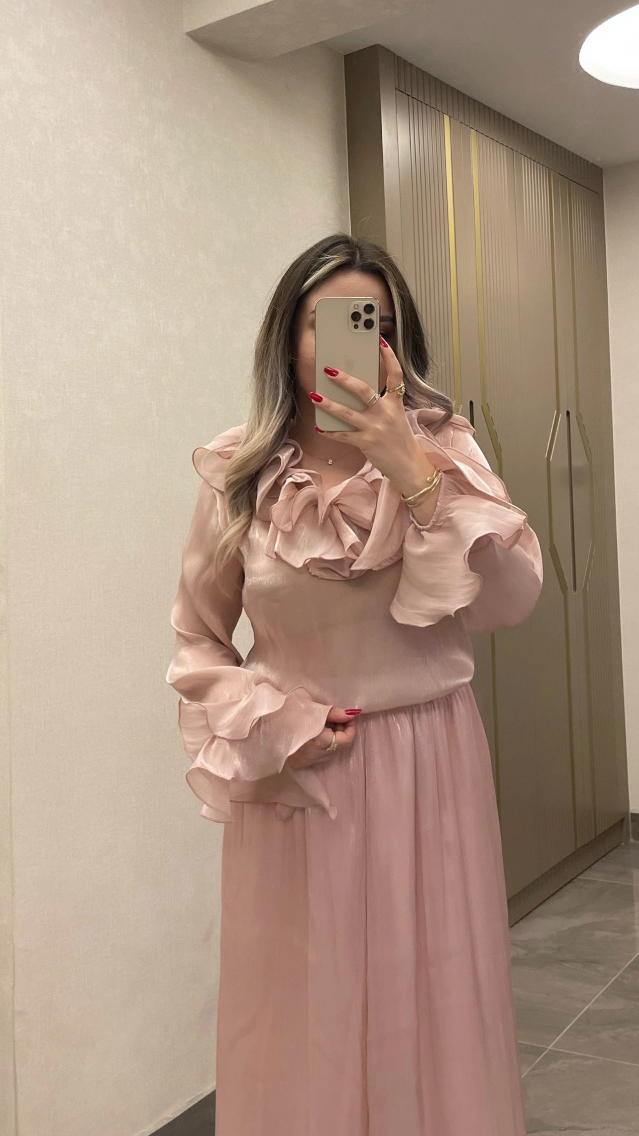 Fırfırlı Şifon Transparan Takım Pembe