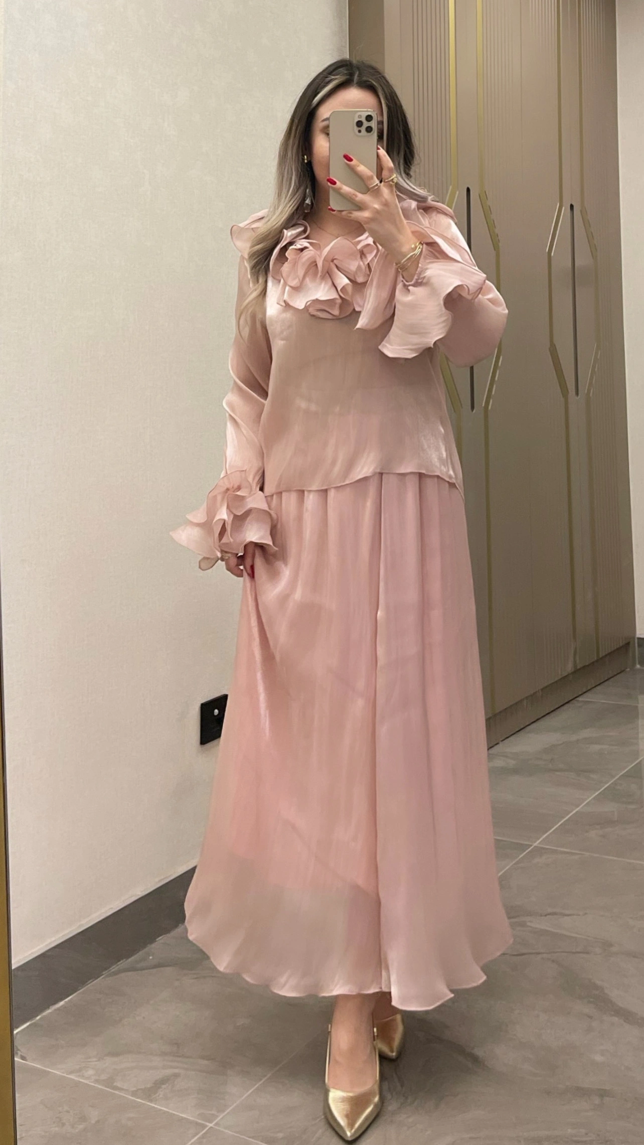 Fırfırlı Şifon Transparan Takım Pembe