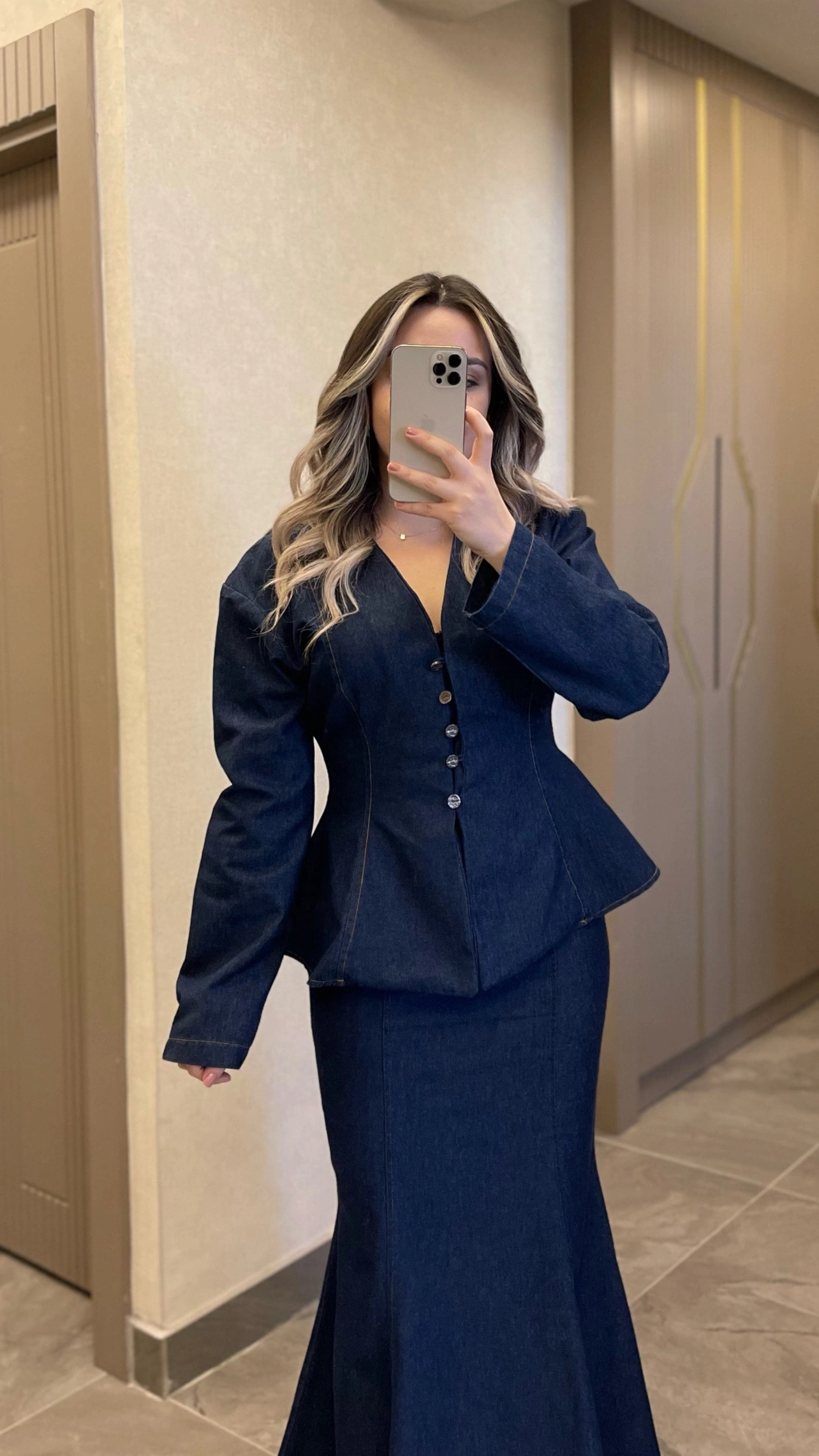 Balık Etek Gömlek Denim Takım