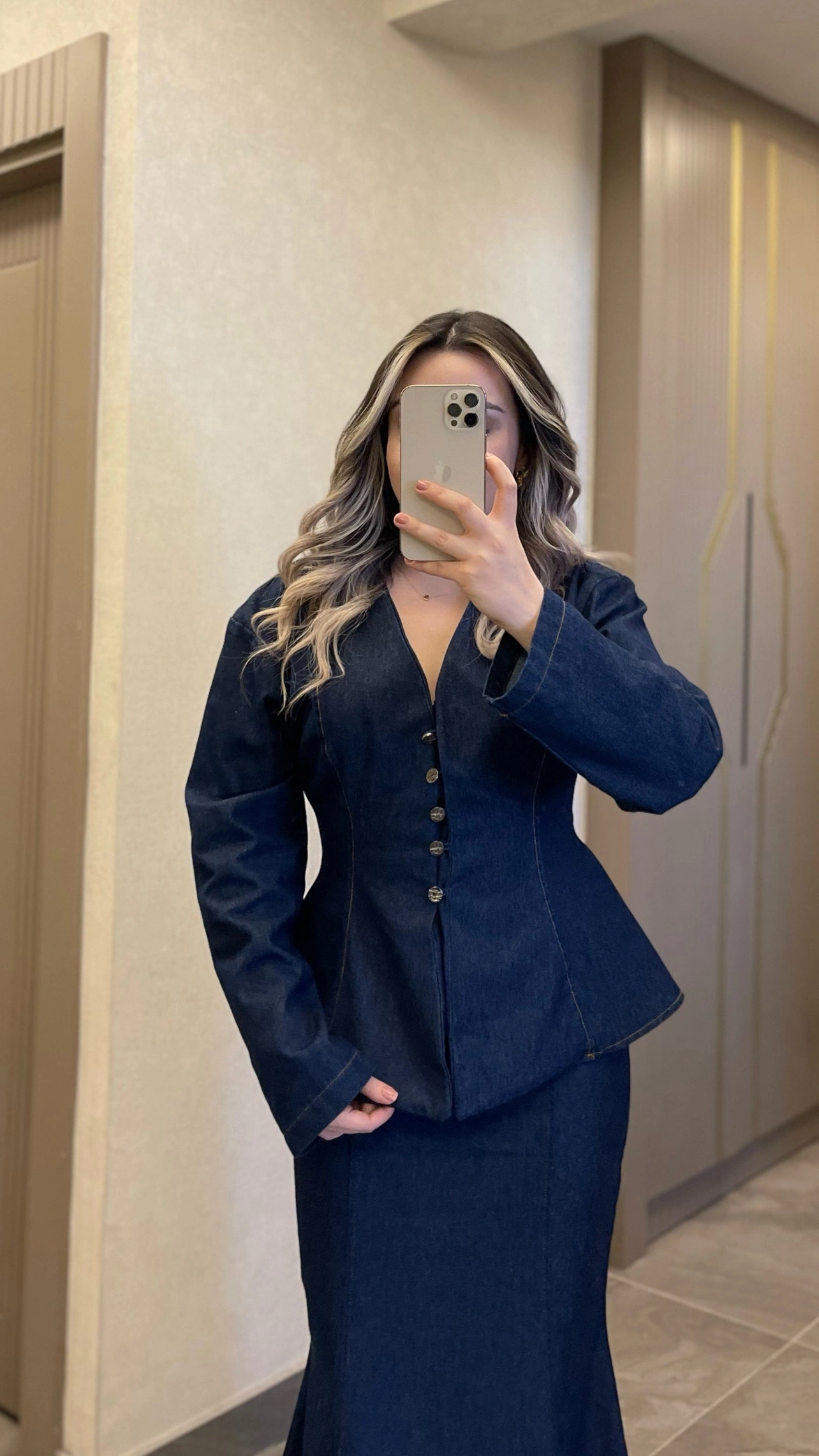 Balık Etek Gömlek Denim Takım