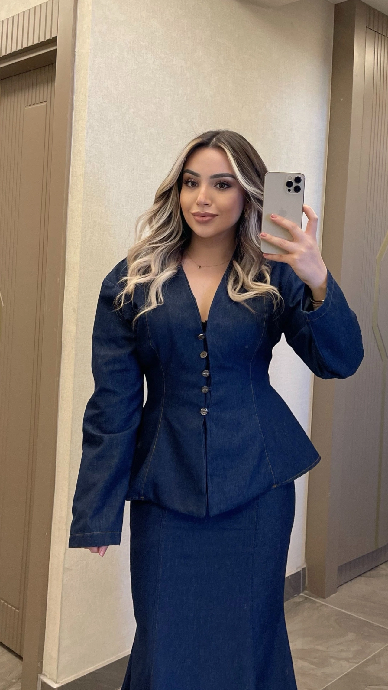 Balık Etek Gömlek Denim Takım