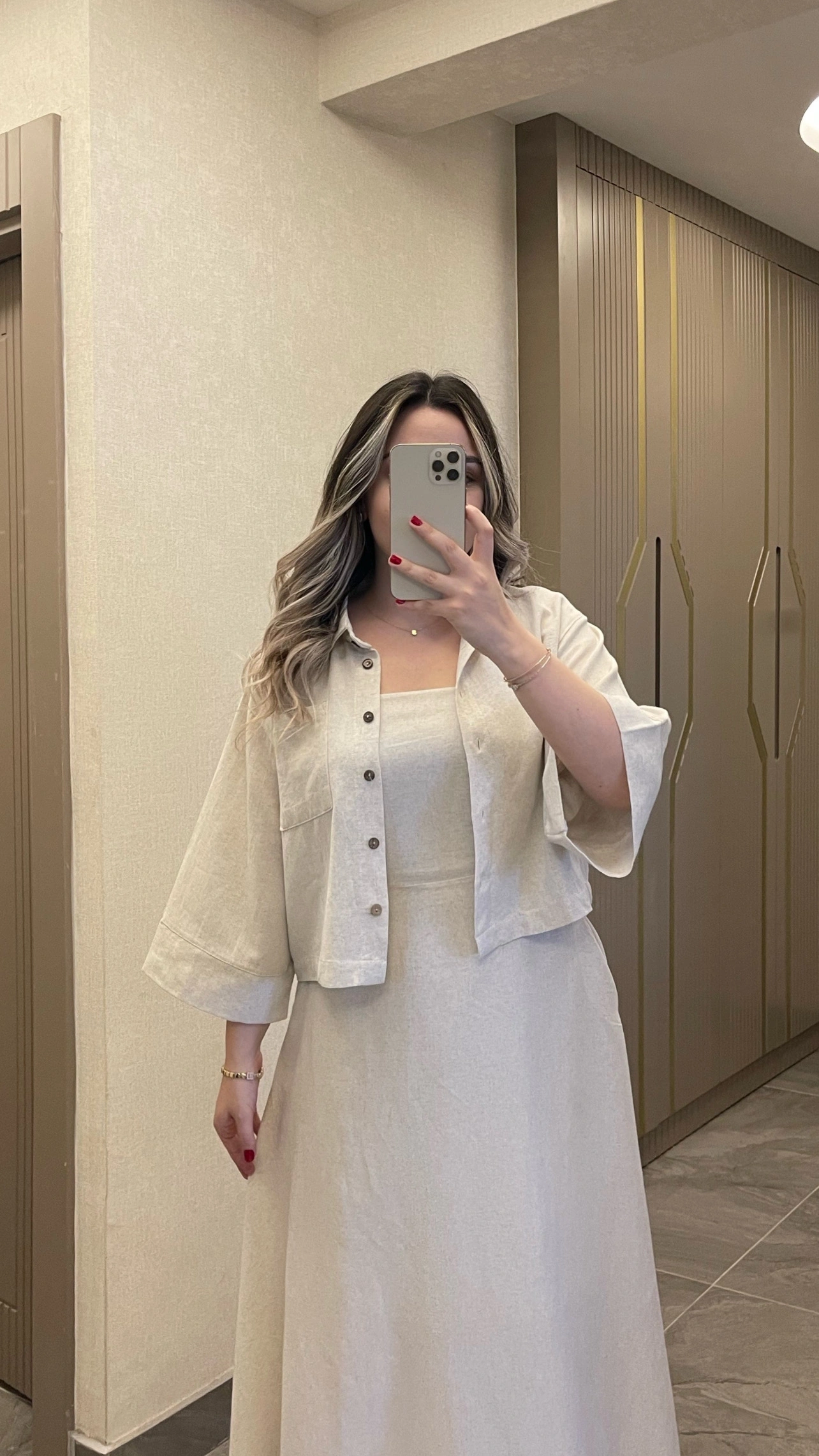 Keten Taş Rengi Elbise Ceket Takım