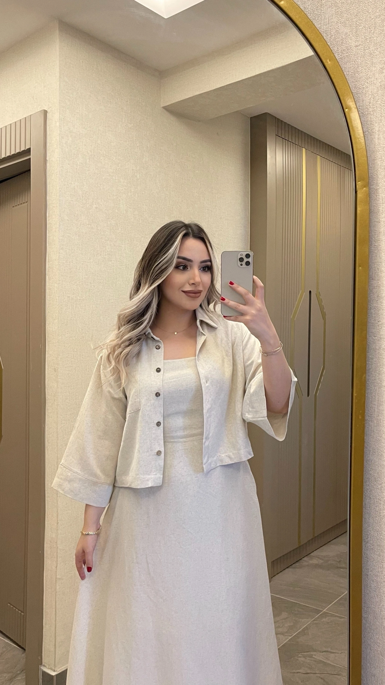 Keten Taş Rengi Elbise Ceket Takım