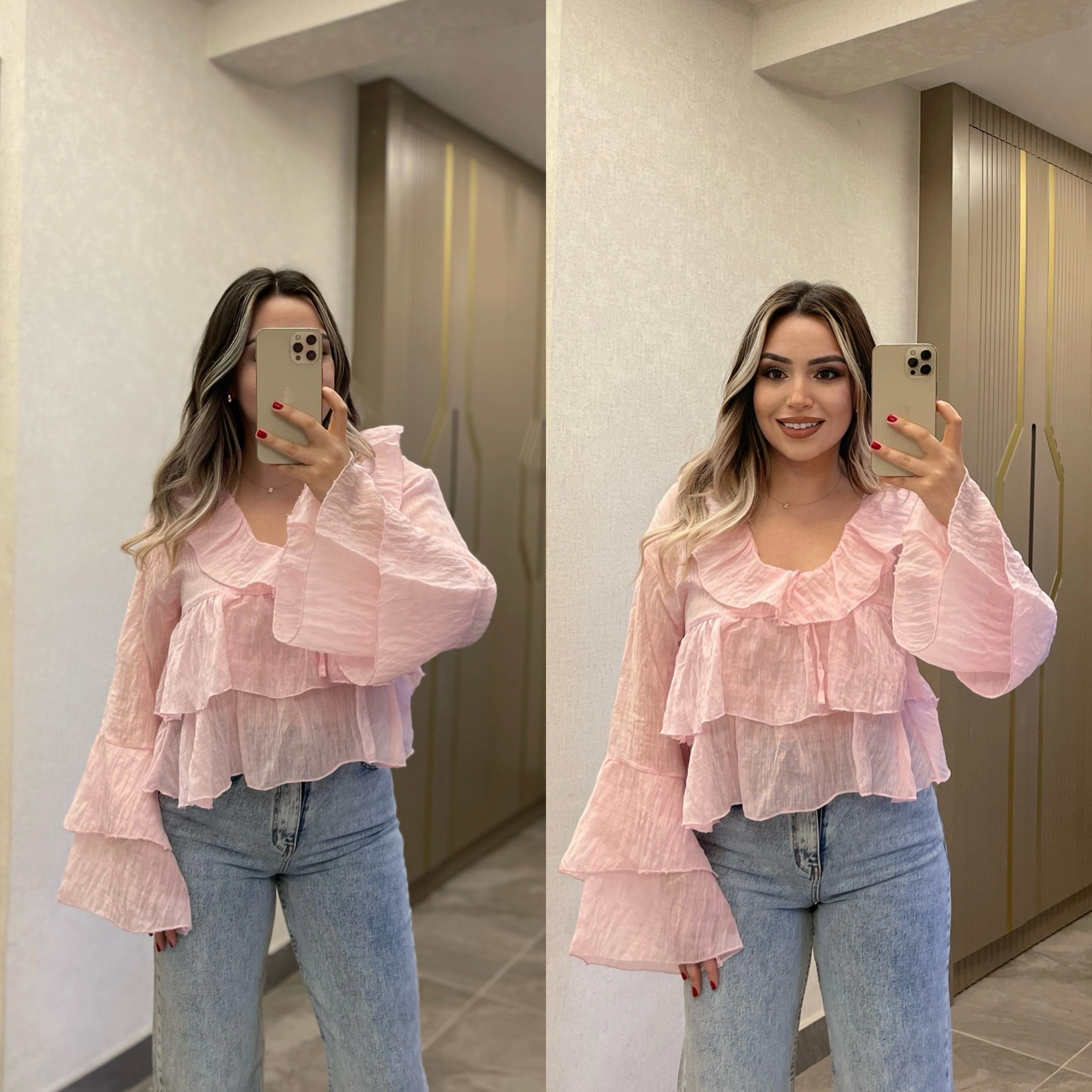 Pembe Fırfırlı Bluz