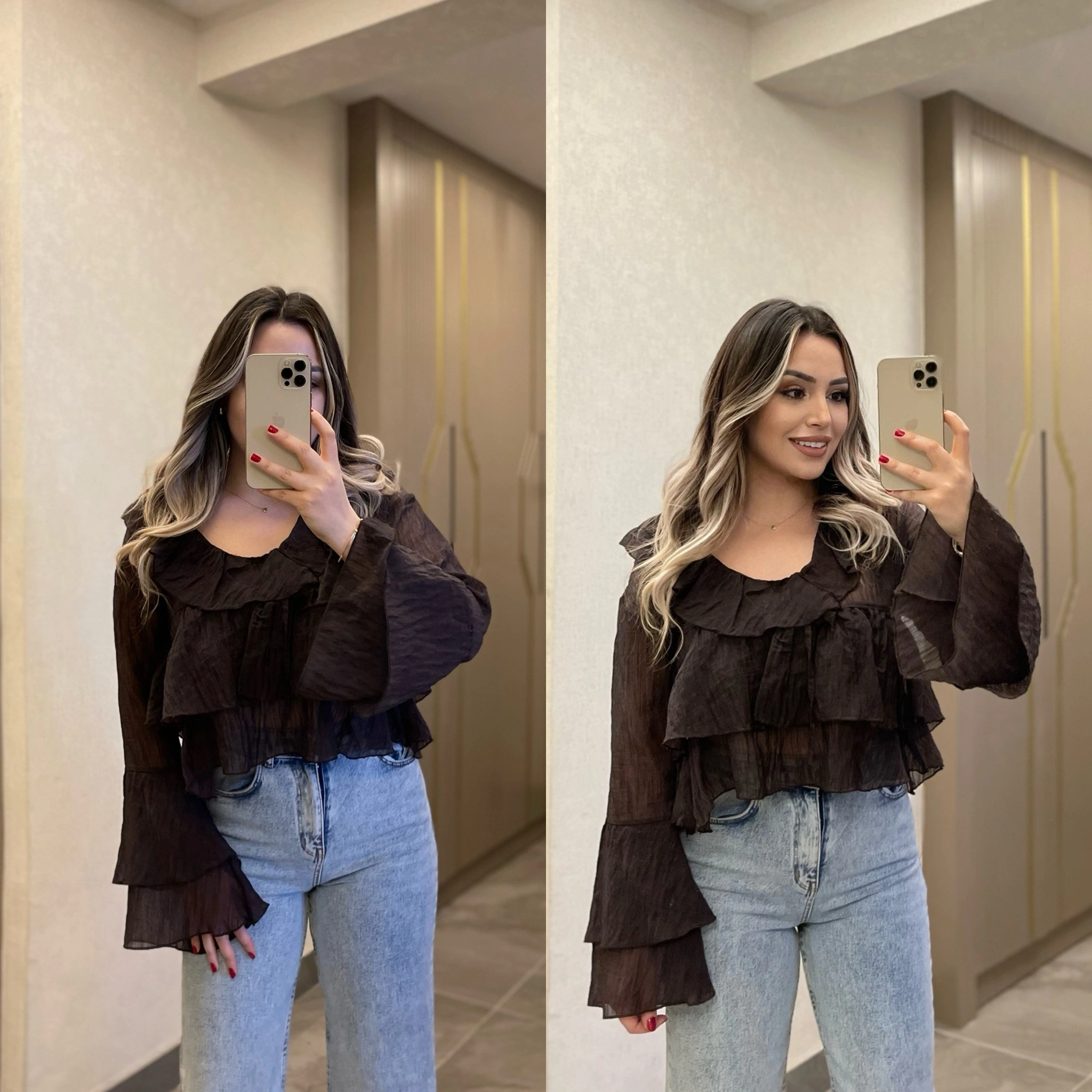 Acı Kahve Fırfırlı Bluz