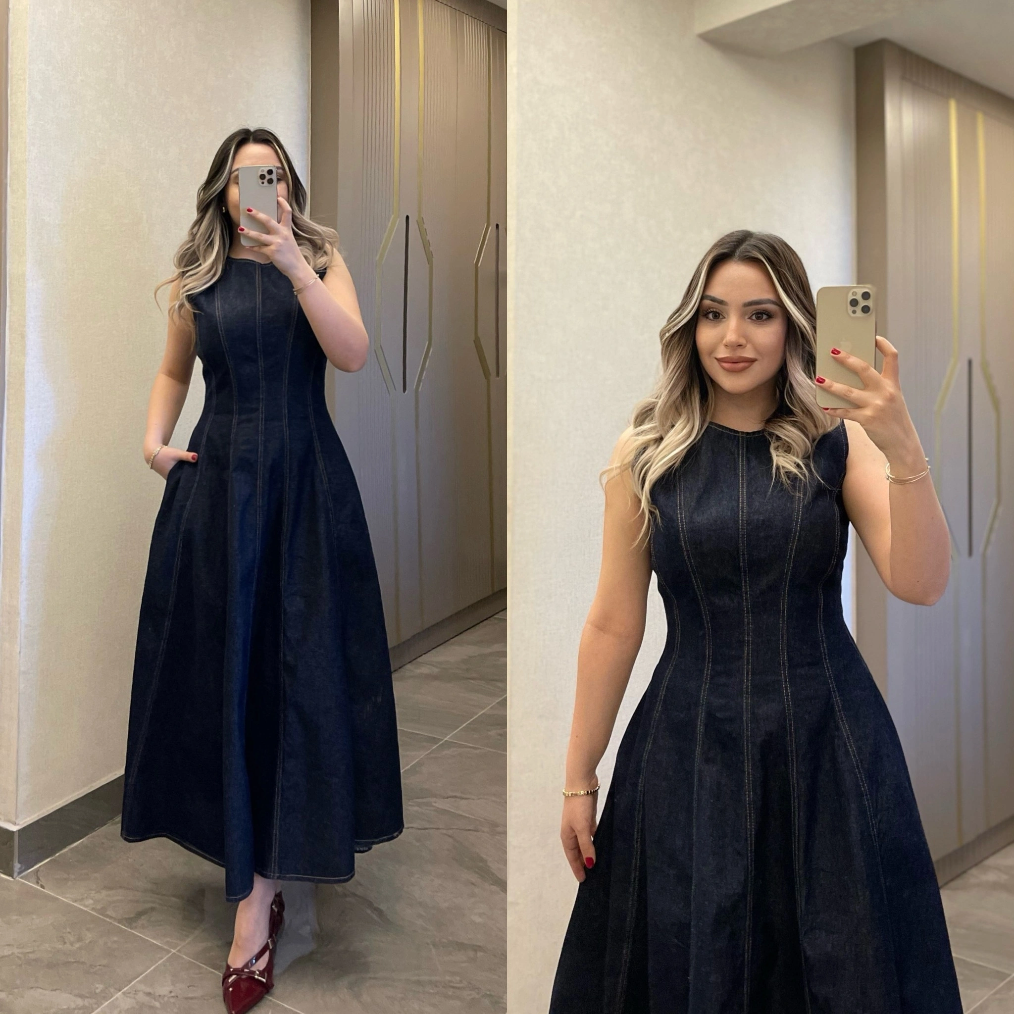 Dark Blue Denim Elbise