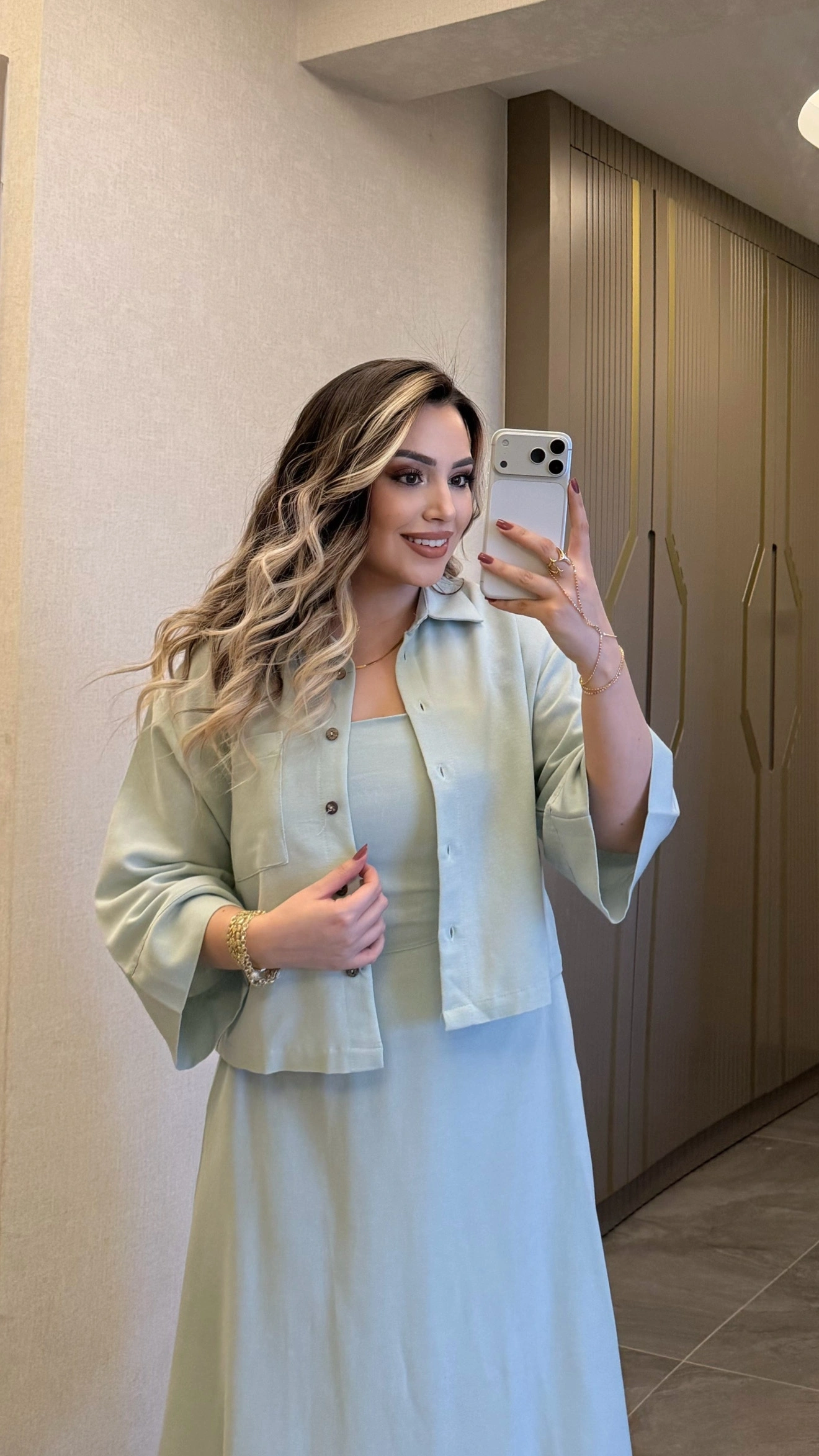 Mint Keten Elbise Ceket Takım
