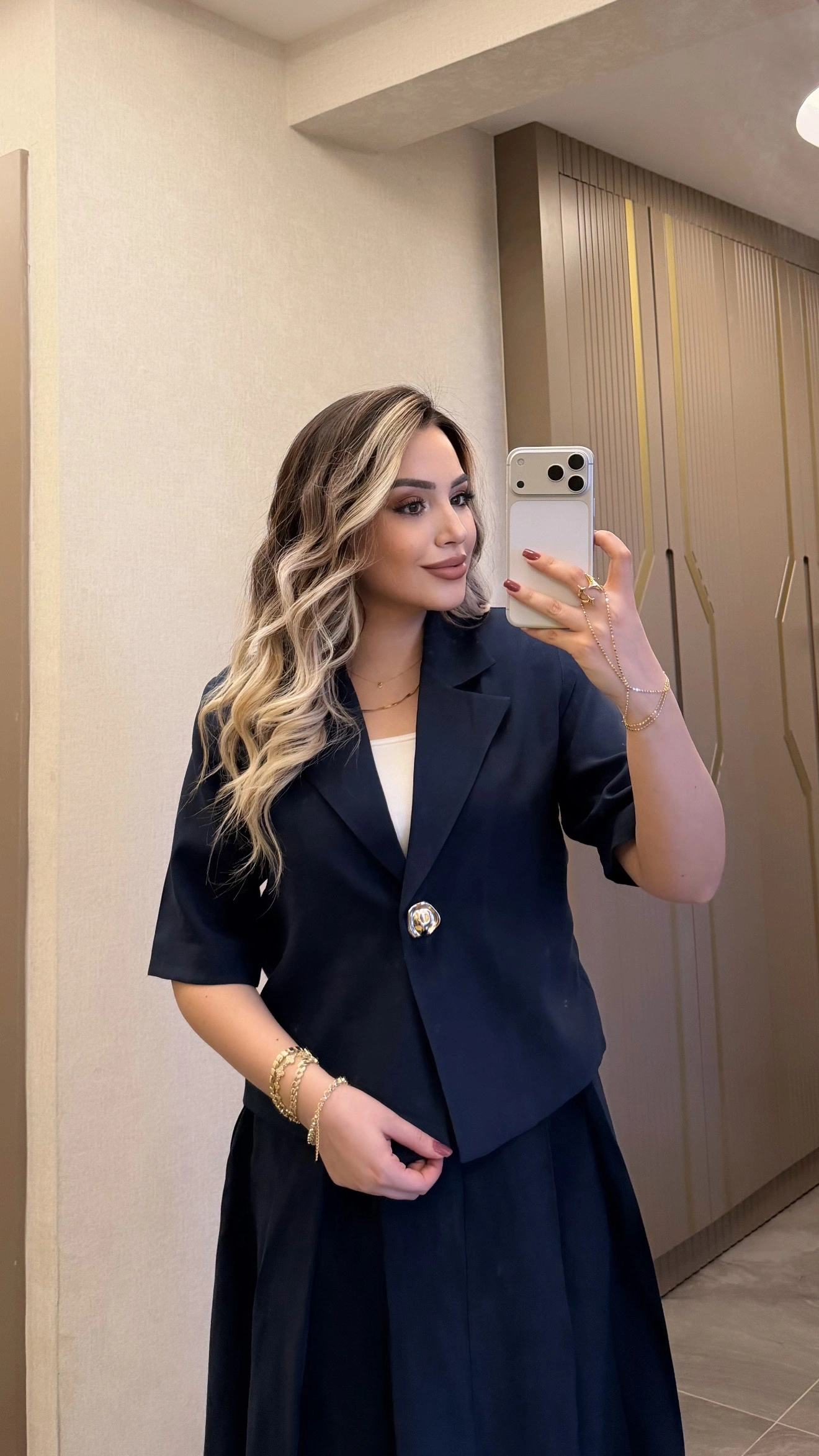 Lacivert Etek Blazer Ceket Takım