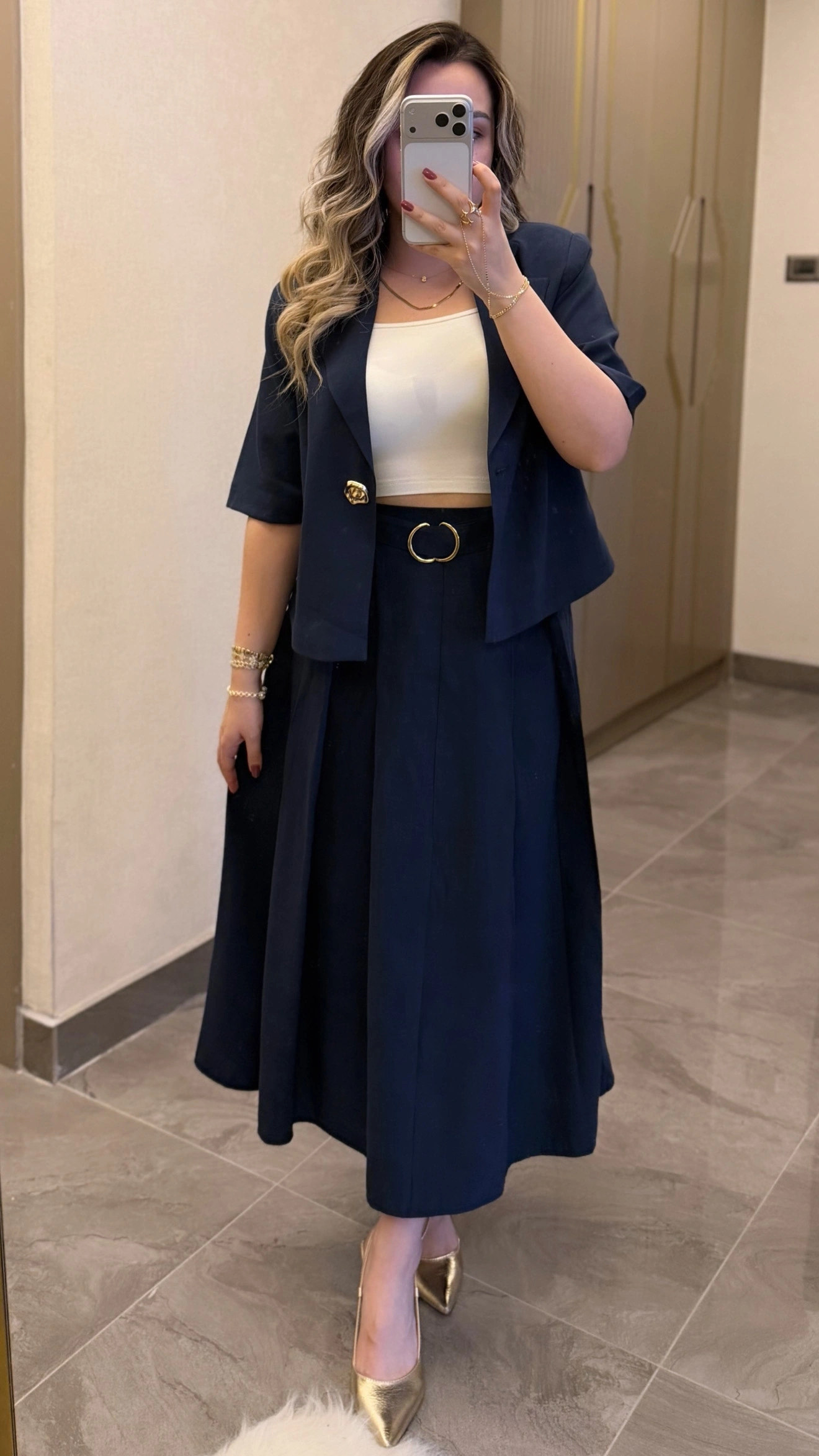 Lacivert Etek Blazer Ceket Takım