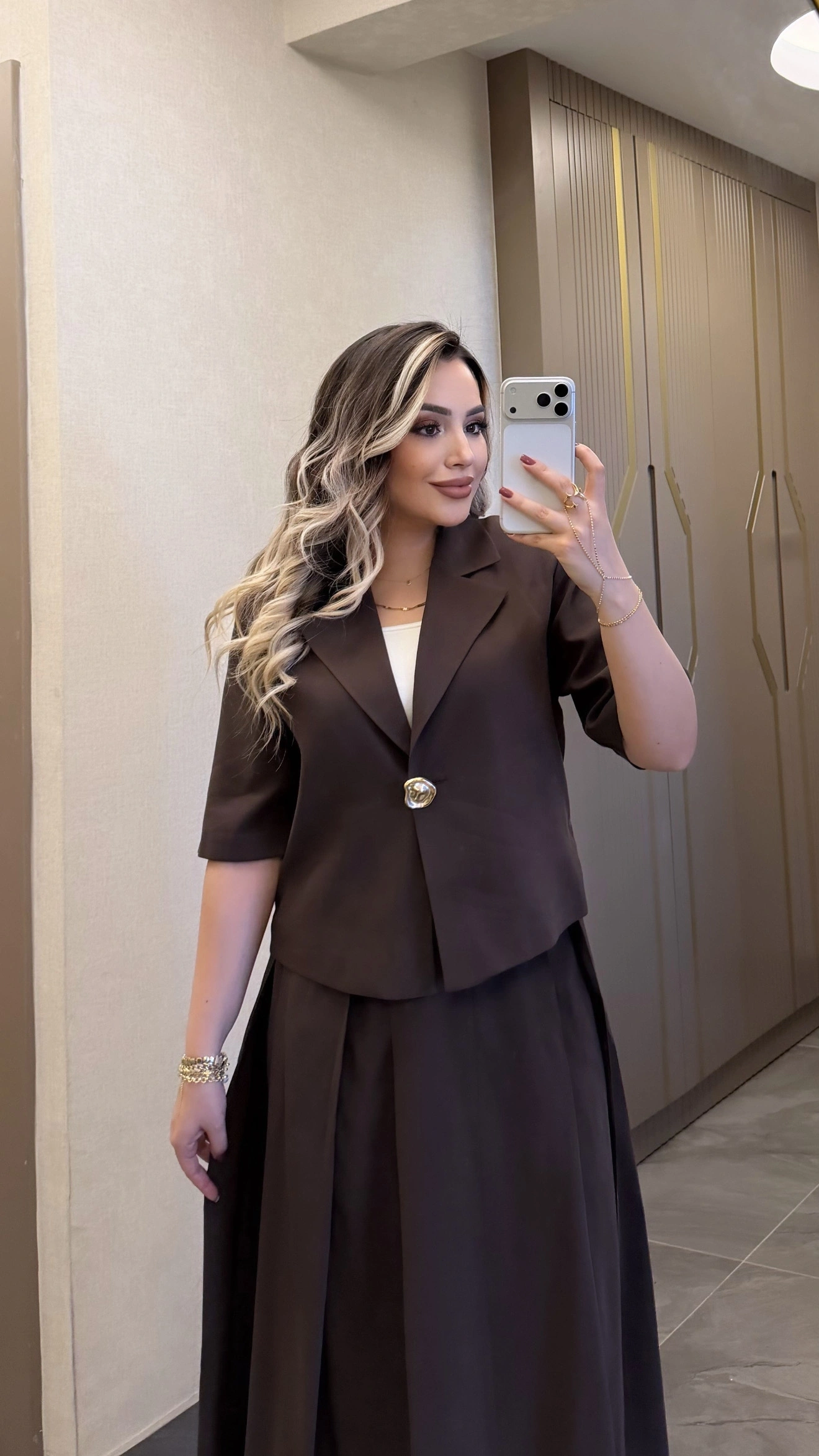 Acı Kahve Etek Blazer Ceket Takım