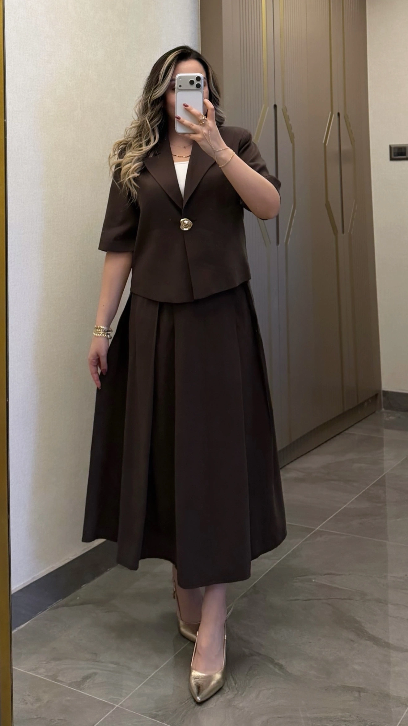 Acı Kahve Etek Blazer Ceket Takım