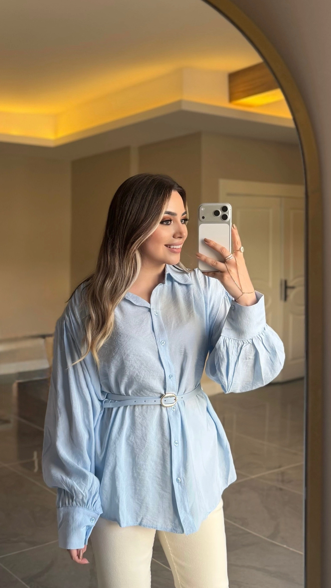 Bebe Mavi Kemerli Modal Gömlek