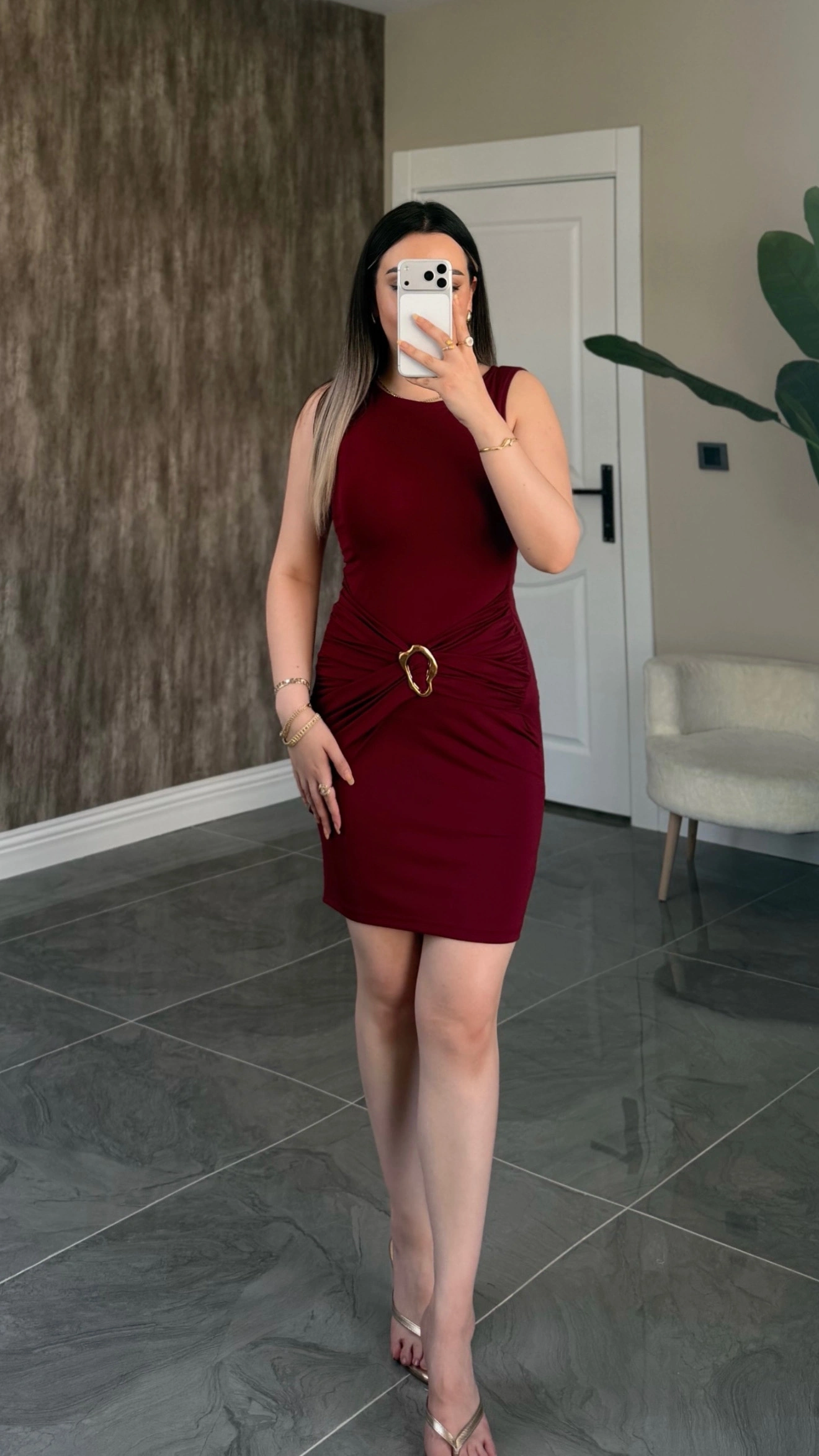 Bordo Drapeli Elbise