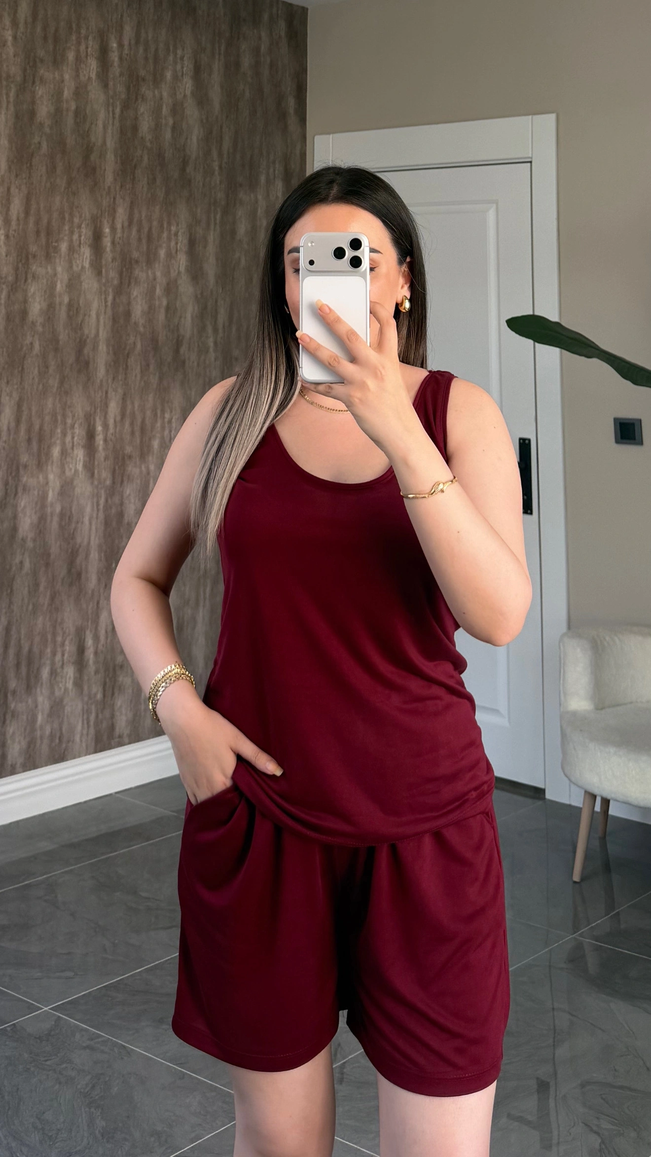 Oysh Bordo Atlet Şort Takım