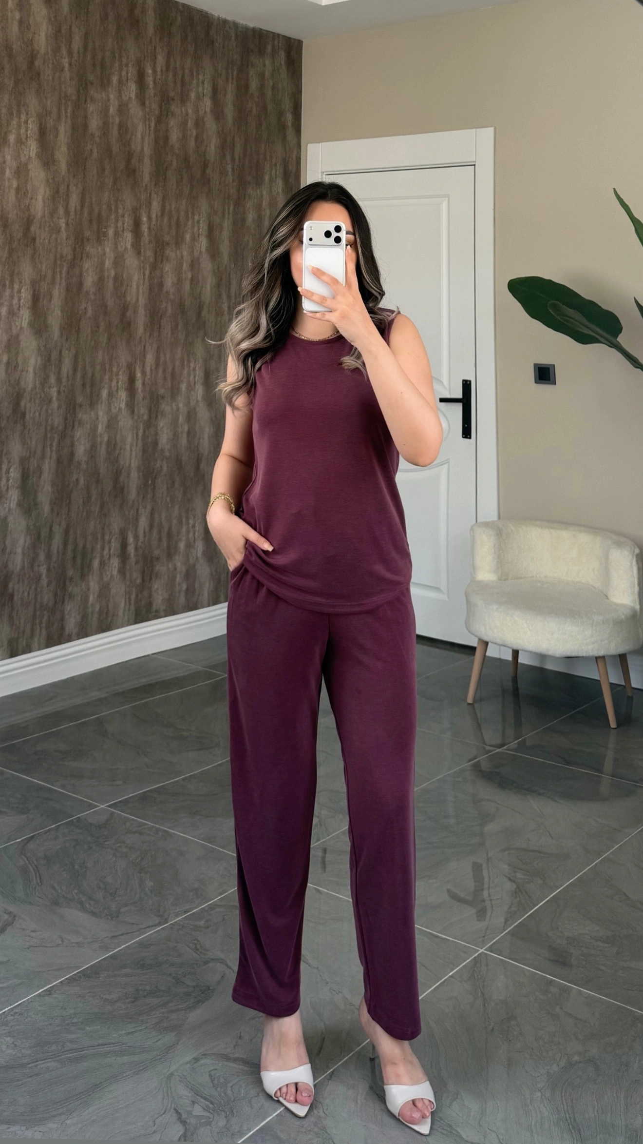 Bordo Bluz Pantolon Modal Takım