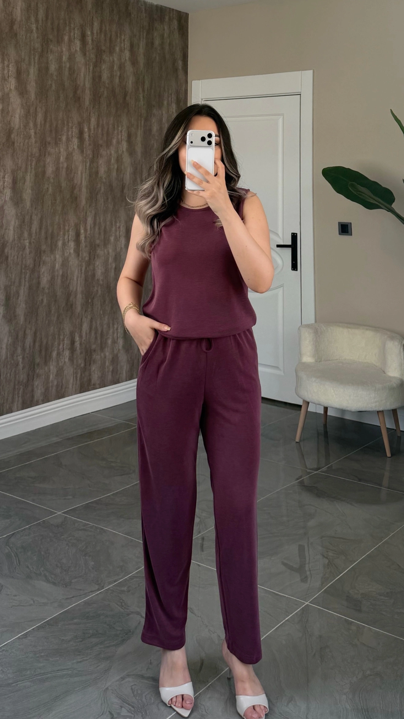Bordo Bluz Pantolon Modal Takım