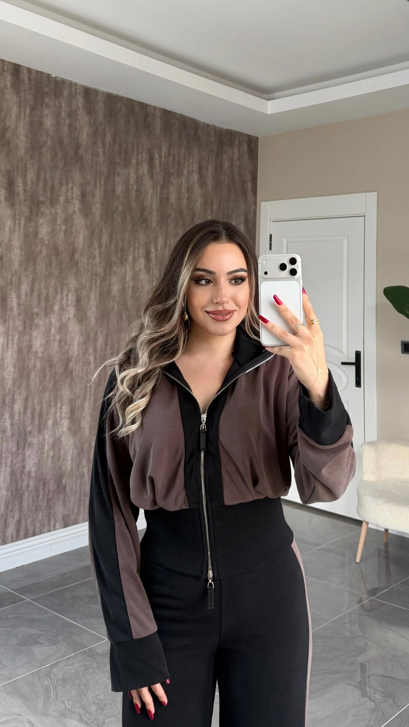 Şeritli Modal Takım Acı Kahve