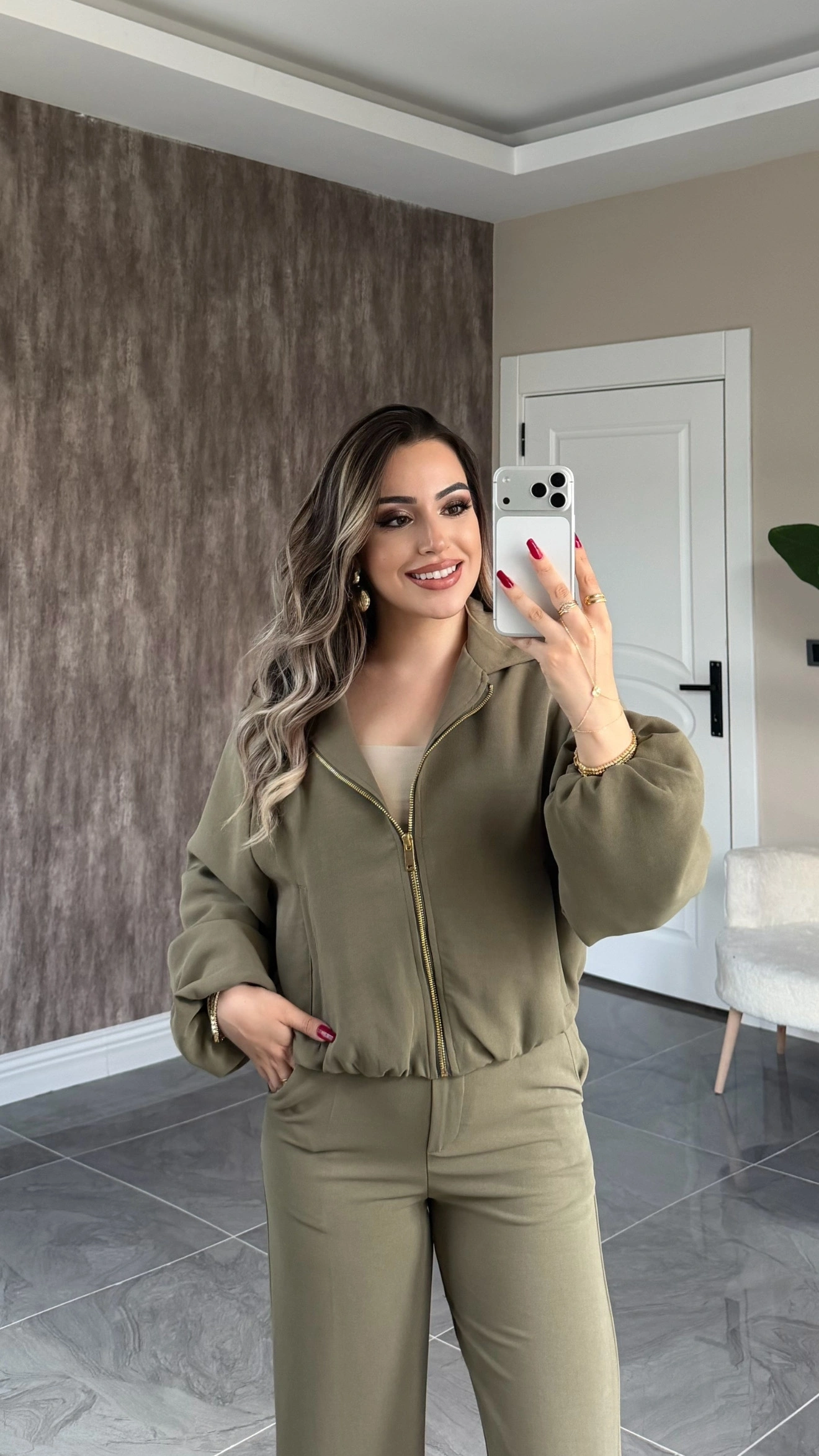 Haki Bomber Ceket Pantolon Takım