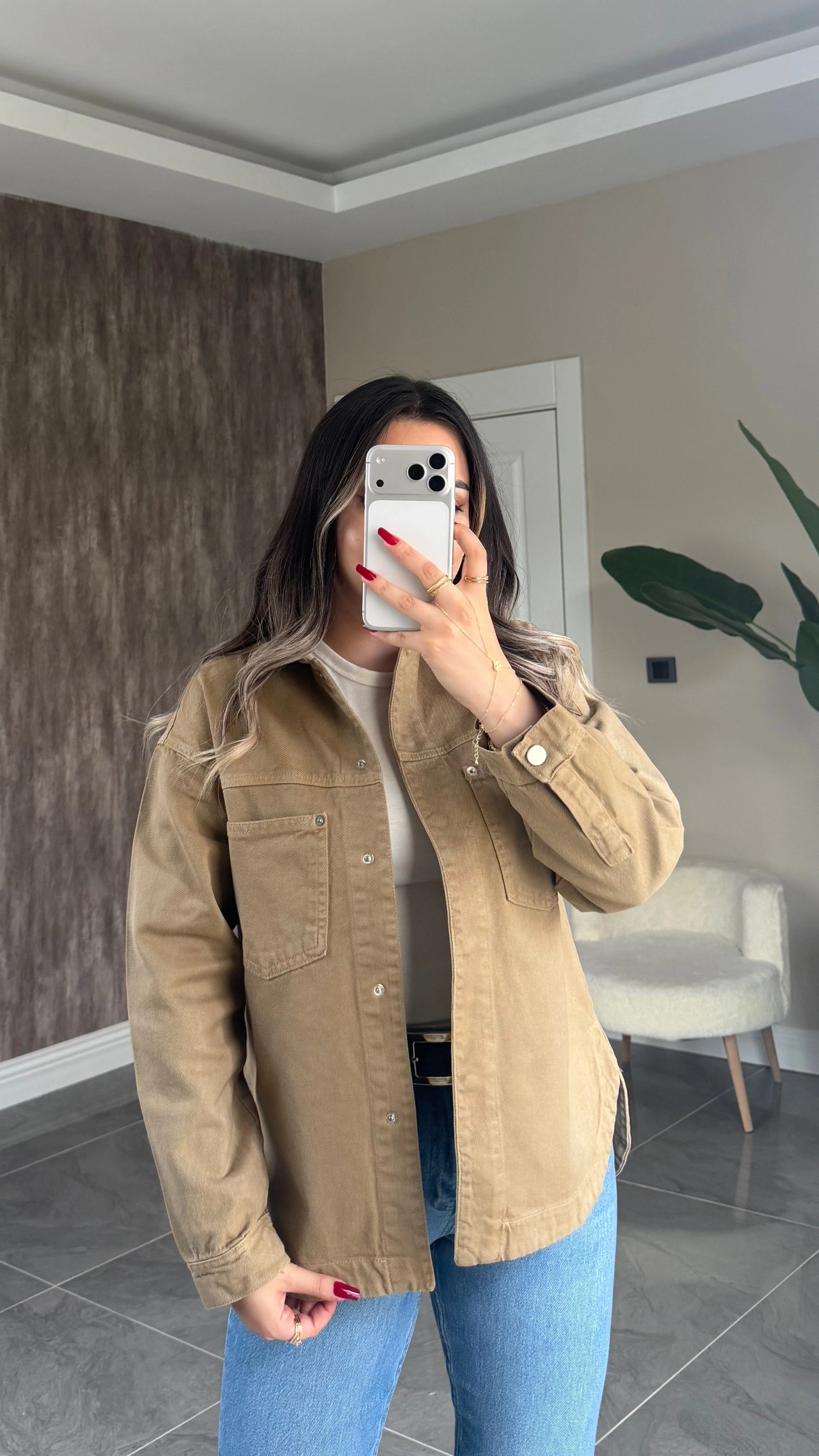 Camel Gabardin Ceket
