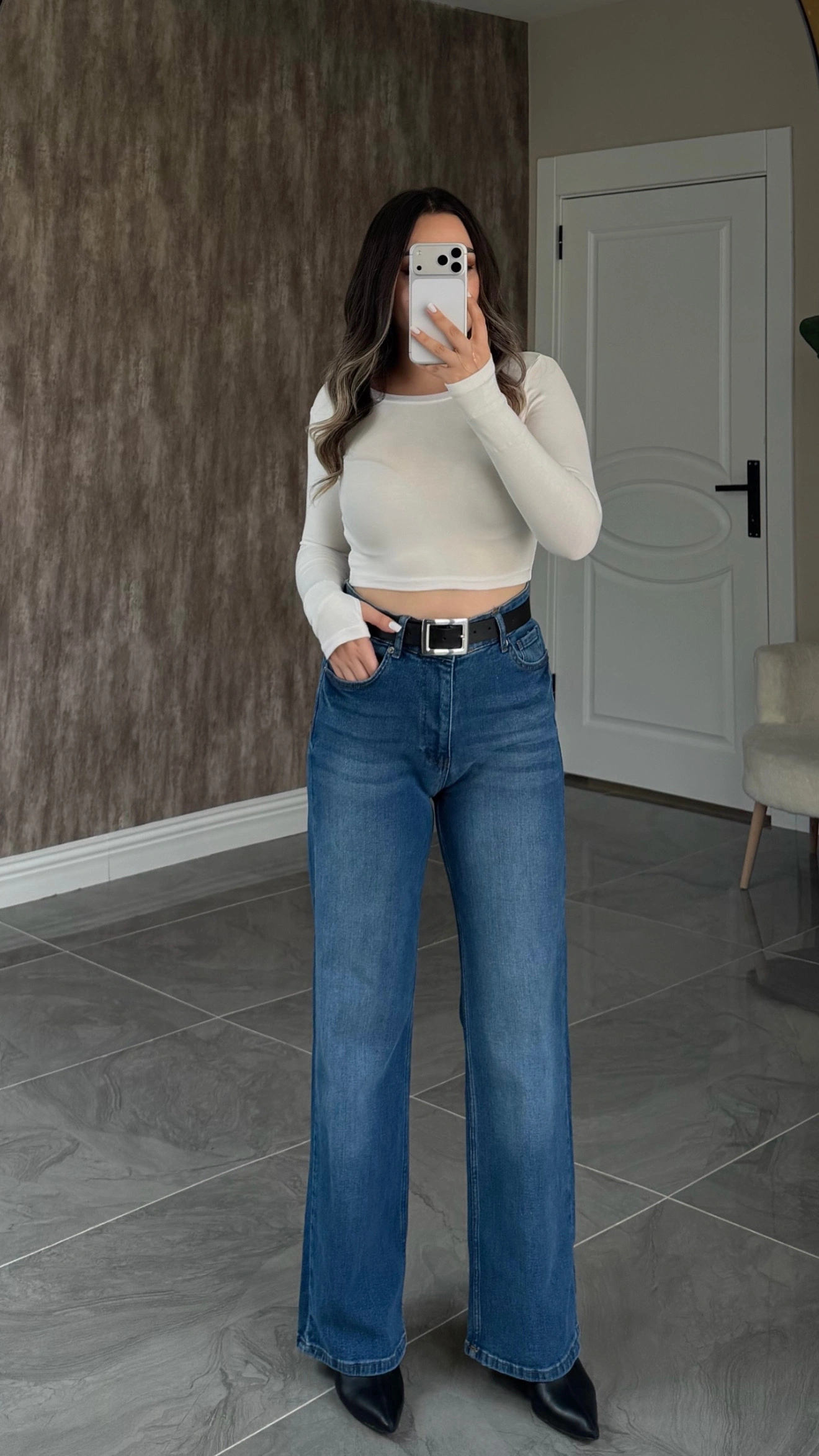 Orta Mavi Likralı ZR Wide Leg Jean