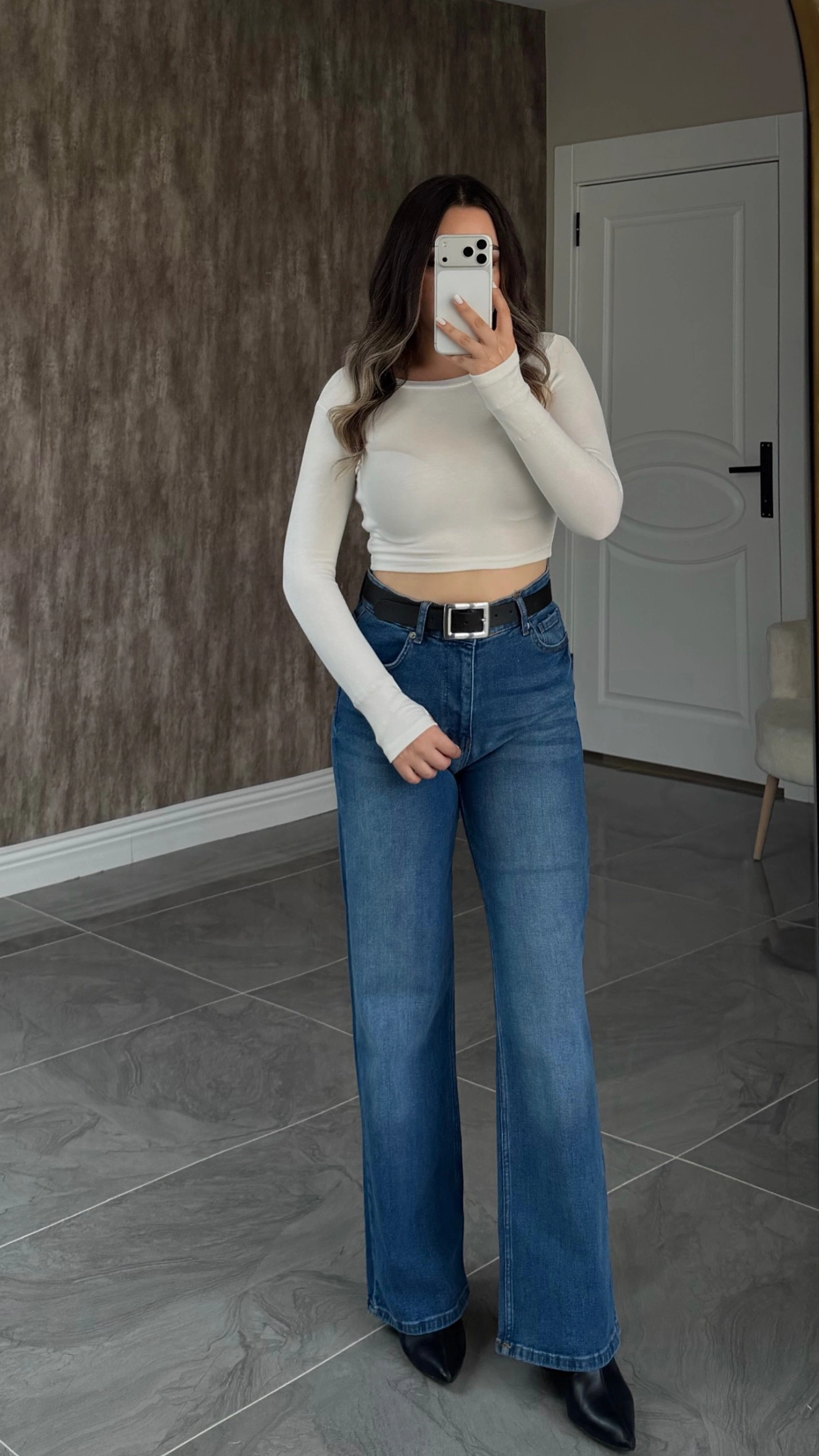Orta Mavi Likralı ZR Wide Leg Jean