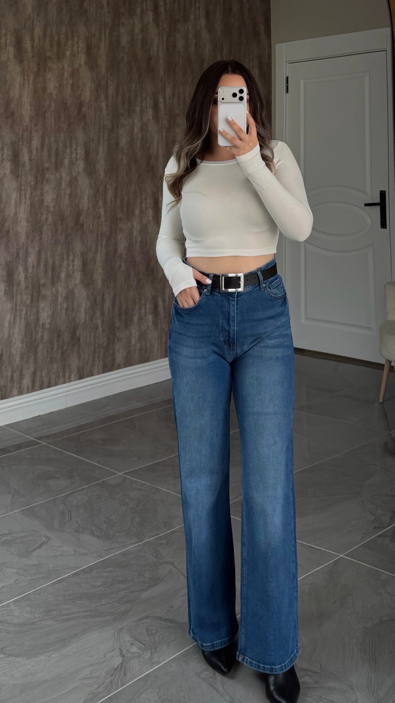 Orta Mavi Likralı ZR Wide Leg Jean