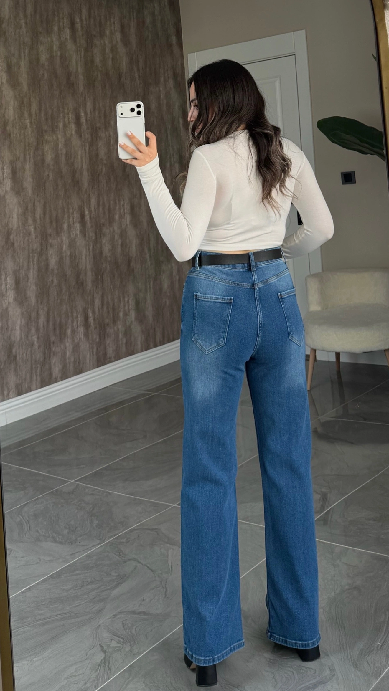 Orta Mavi Likralı ZR Wide Leg Jean