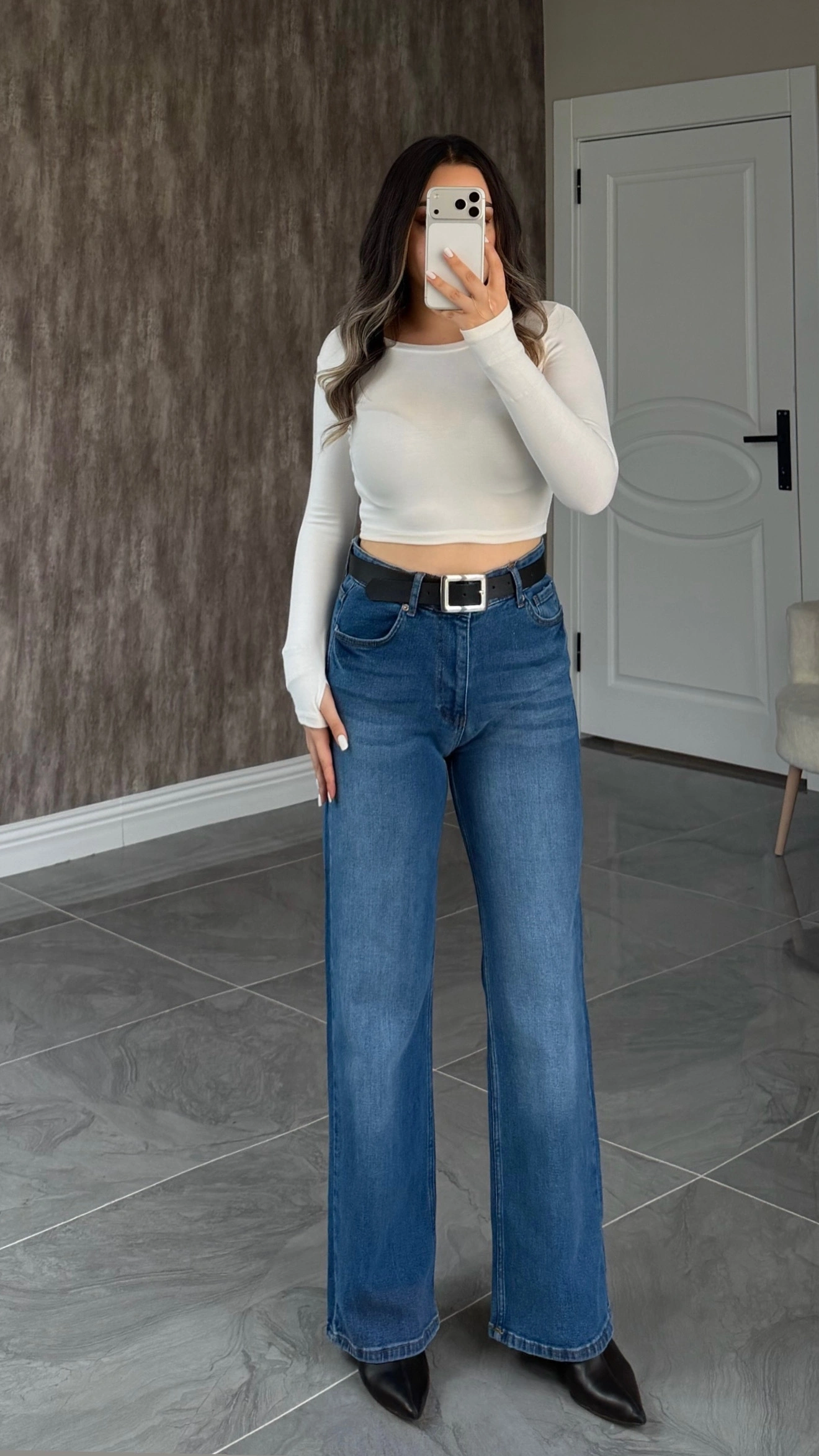 Orta Mavi Likralı ZR Wide Leg Jean