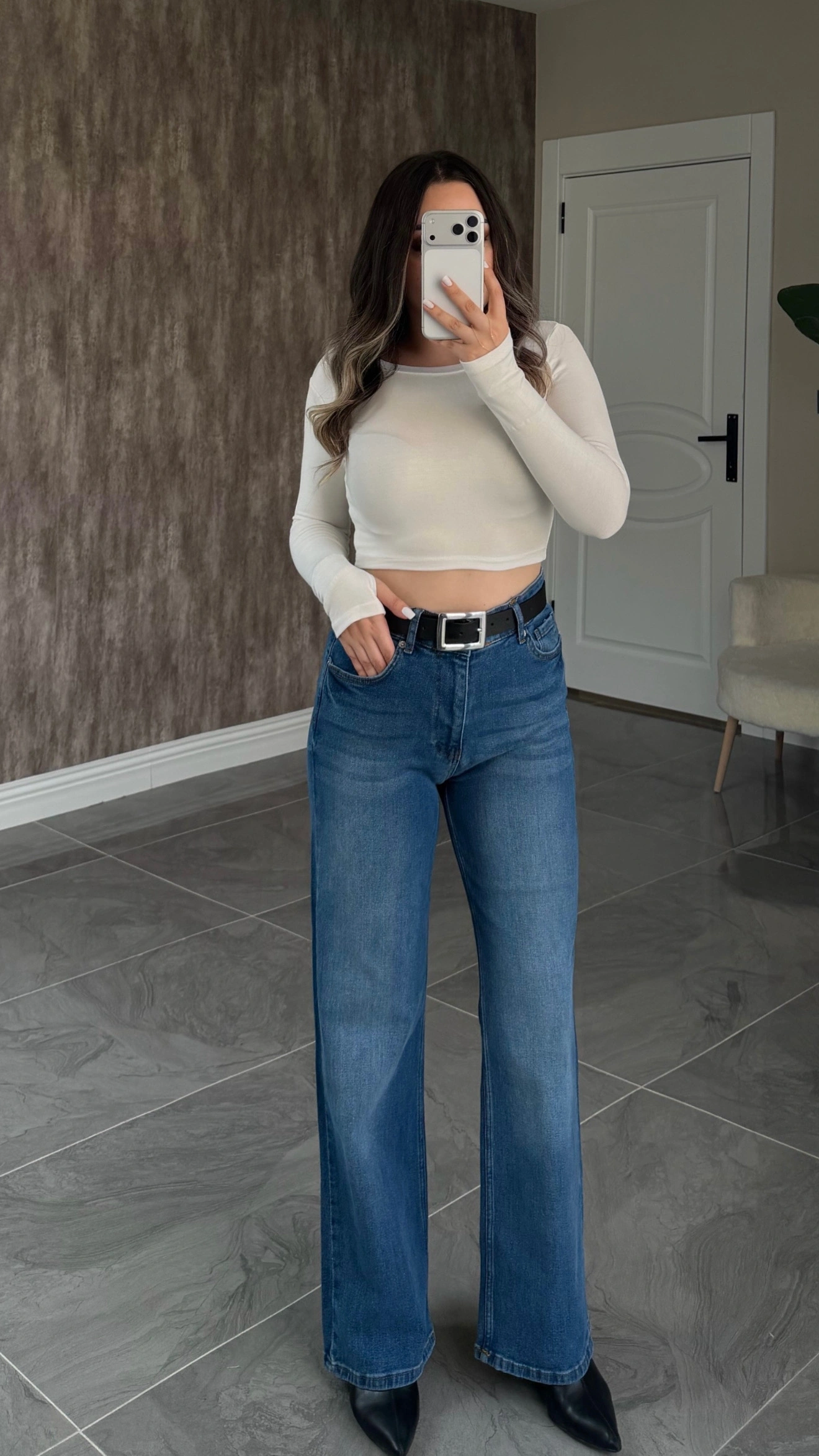 Orta Mavi Likralı ZR Wide Leg Jean