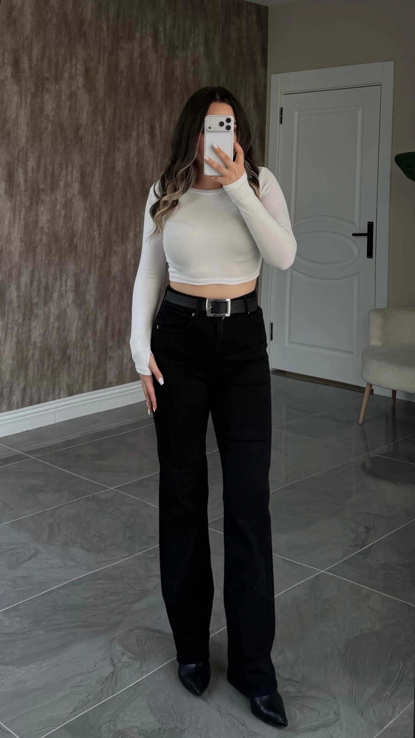 Siyah Likralı ZR Wide Leg Jean