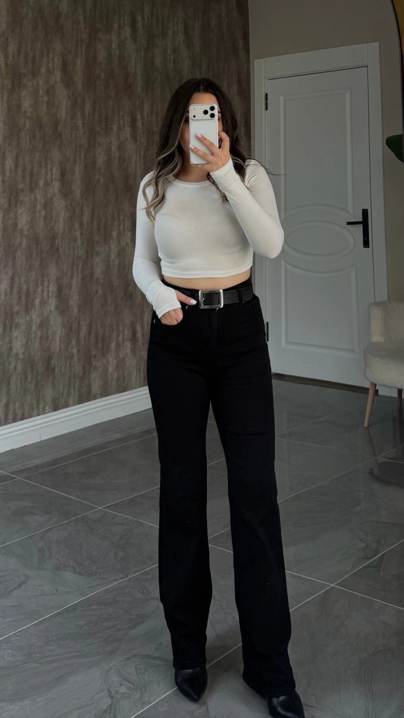 Siyah Likralı ZR Wide Leg Jean