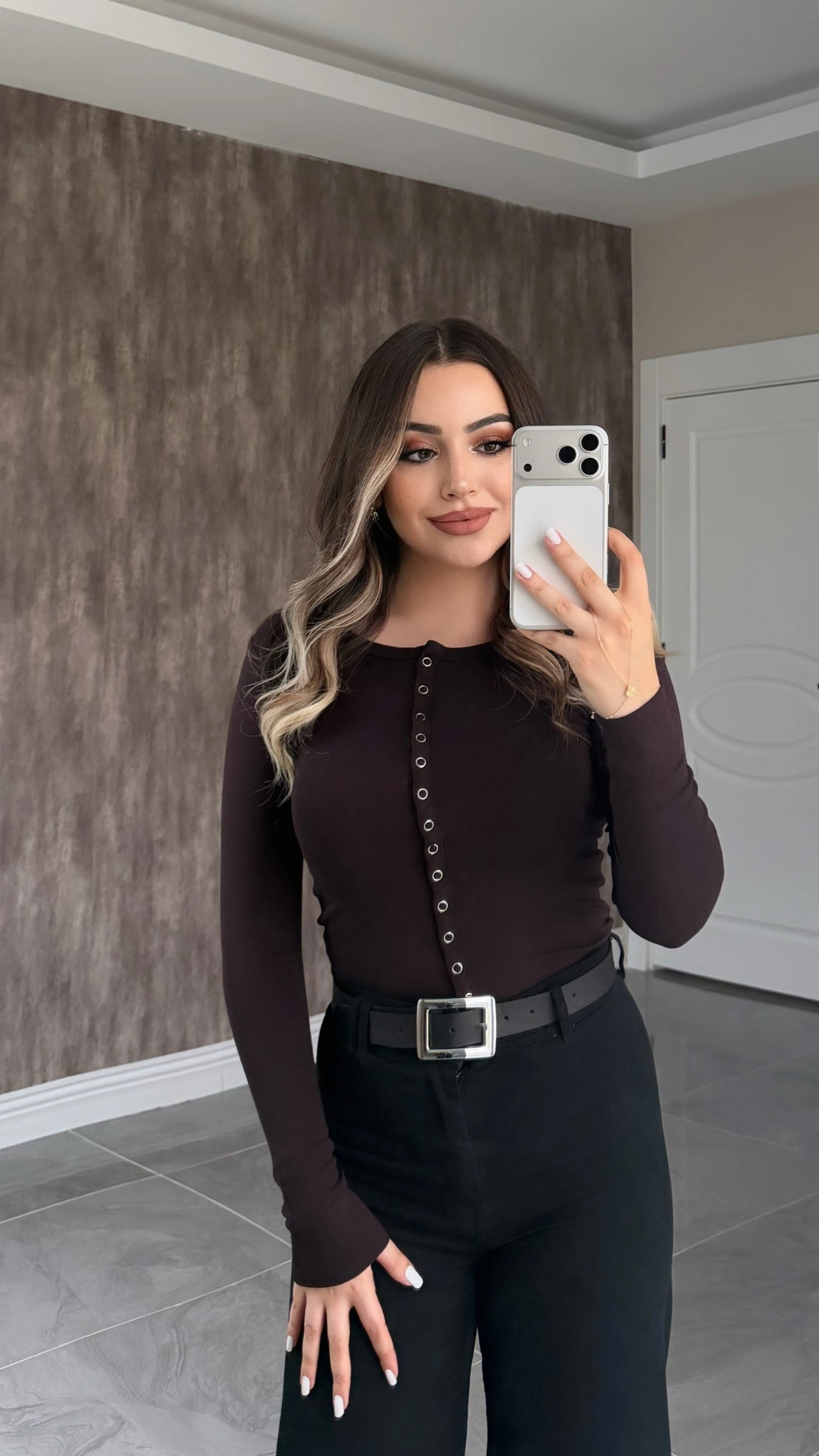Acı Kahve Full Çıtçıtlı Bluz/Hırka