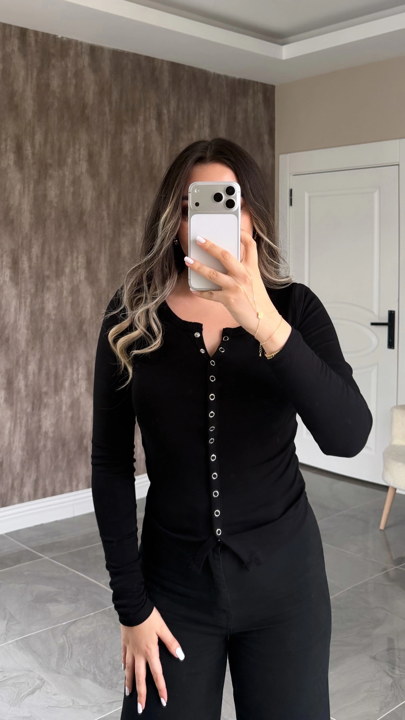 Siyah Full Çıtçıtlı Bluz/Hırka