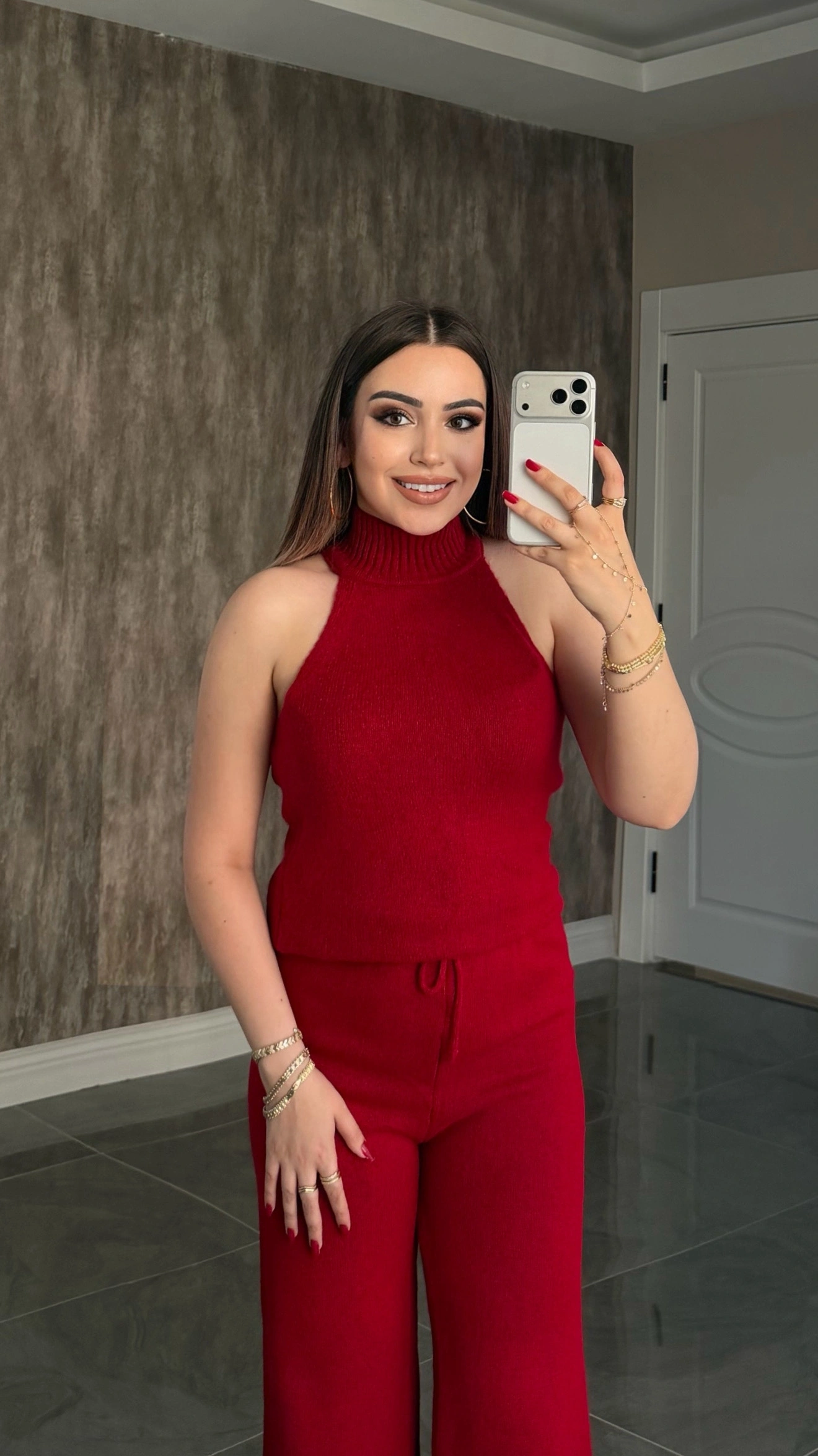 Premium 3’lü Kırmızı Triko Takım