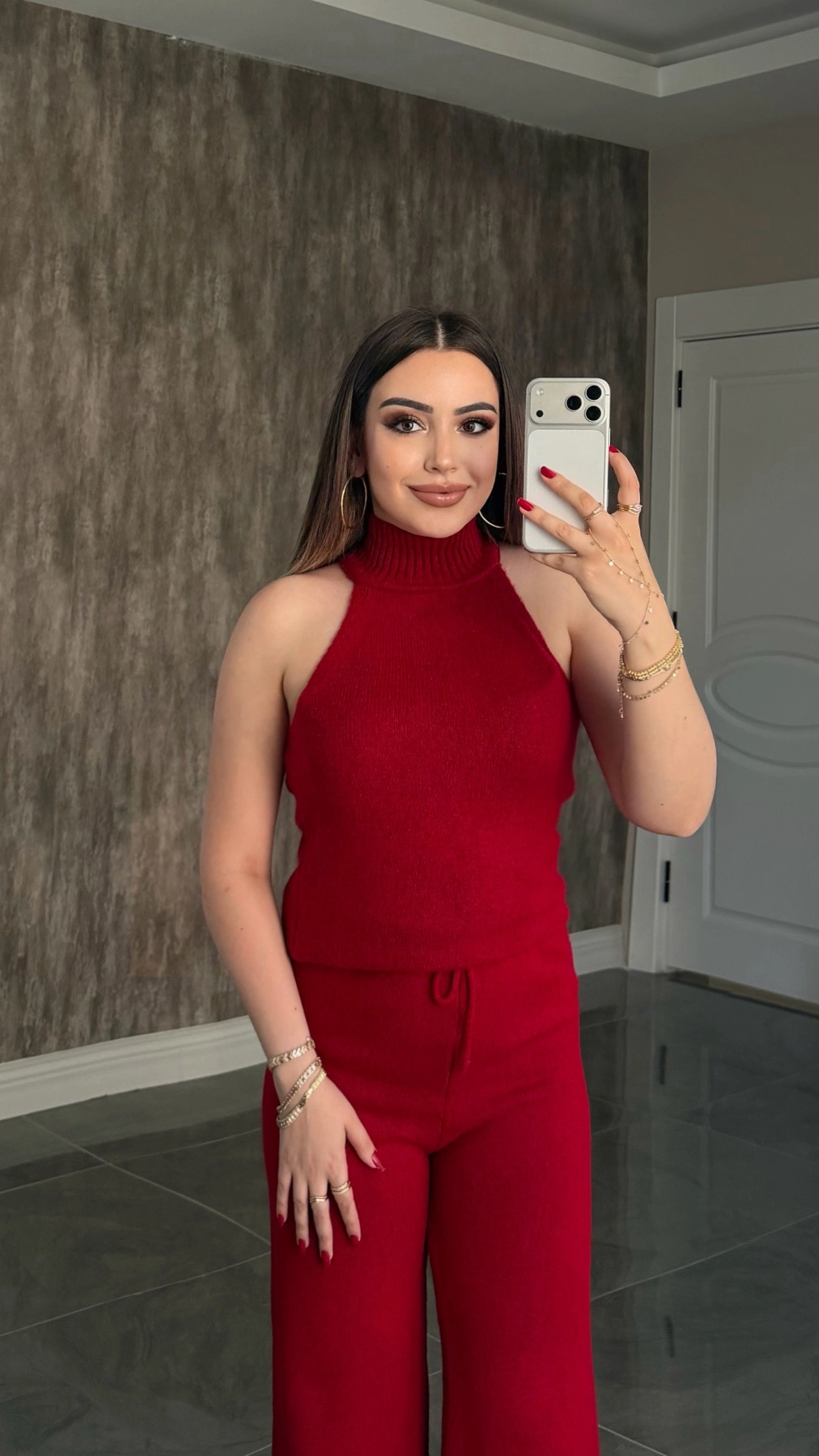 Premium 3’lü Kırmızı Triko Takım