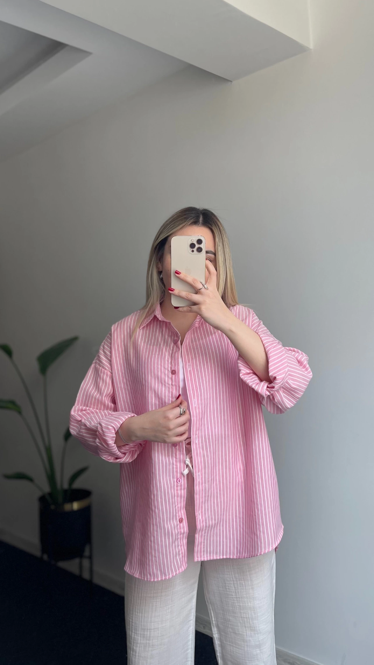 Çizgili Pembe Gömlek