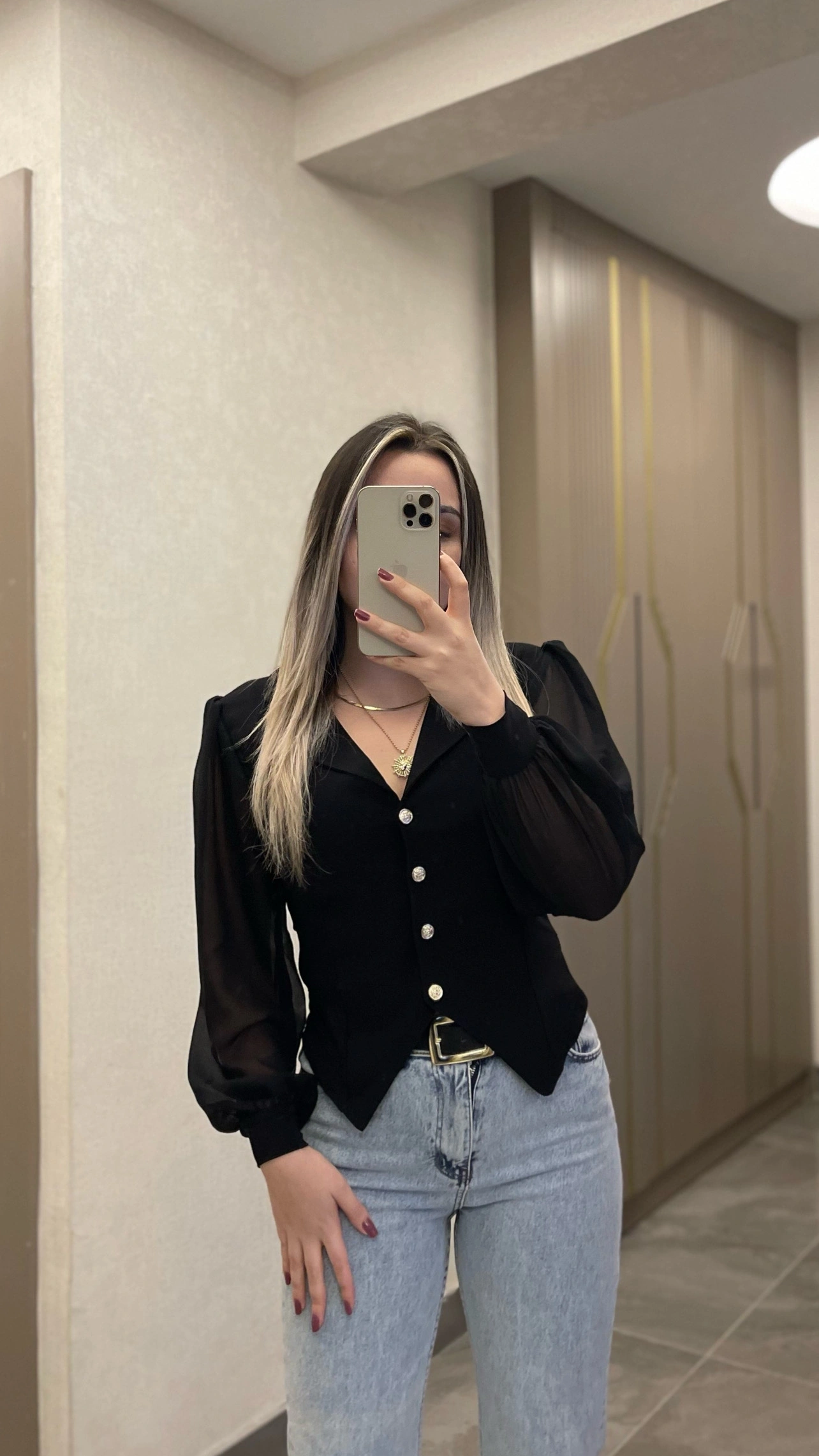 Siyah Kolu Tül Bluz