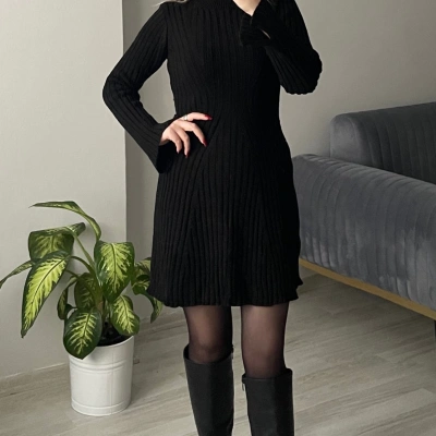Siyah HM Model Triko Elbise