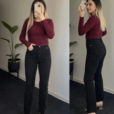 ZR Koyu Antrasit Likralı Mom Fit Jean