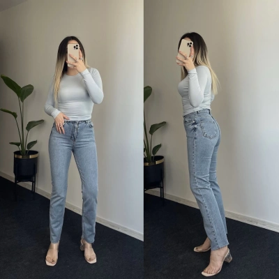 ZR Mavi Likralı Mom Fit Jean