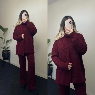 Örgü 3’lü Takım Bordo