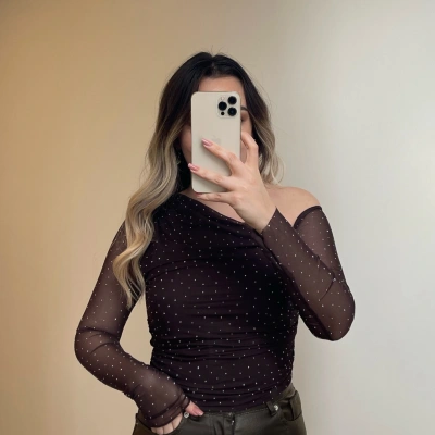 Işıltılı Acı Kahve Bluz
