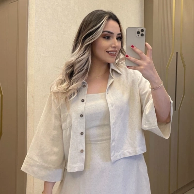 Keten Taş Rengi Elbise Ceket Takım