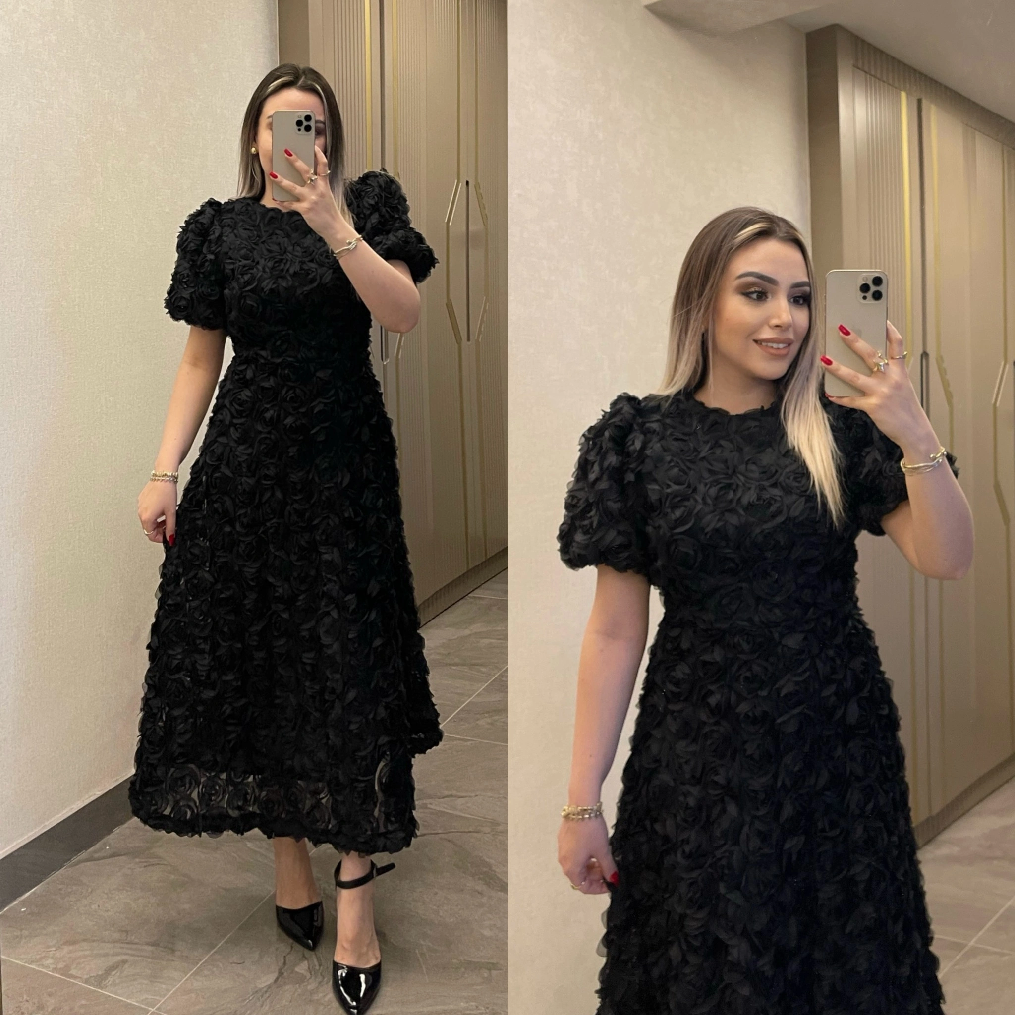 Siyah Güllü Elbise