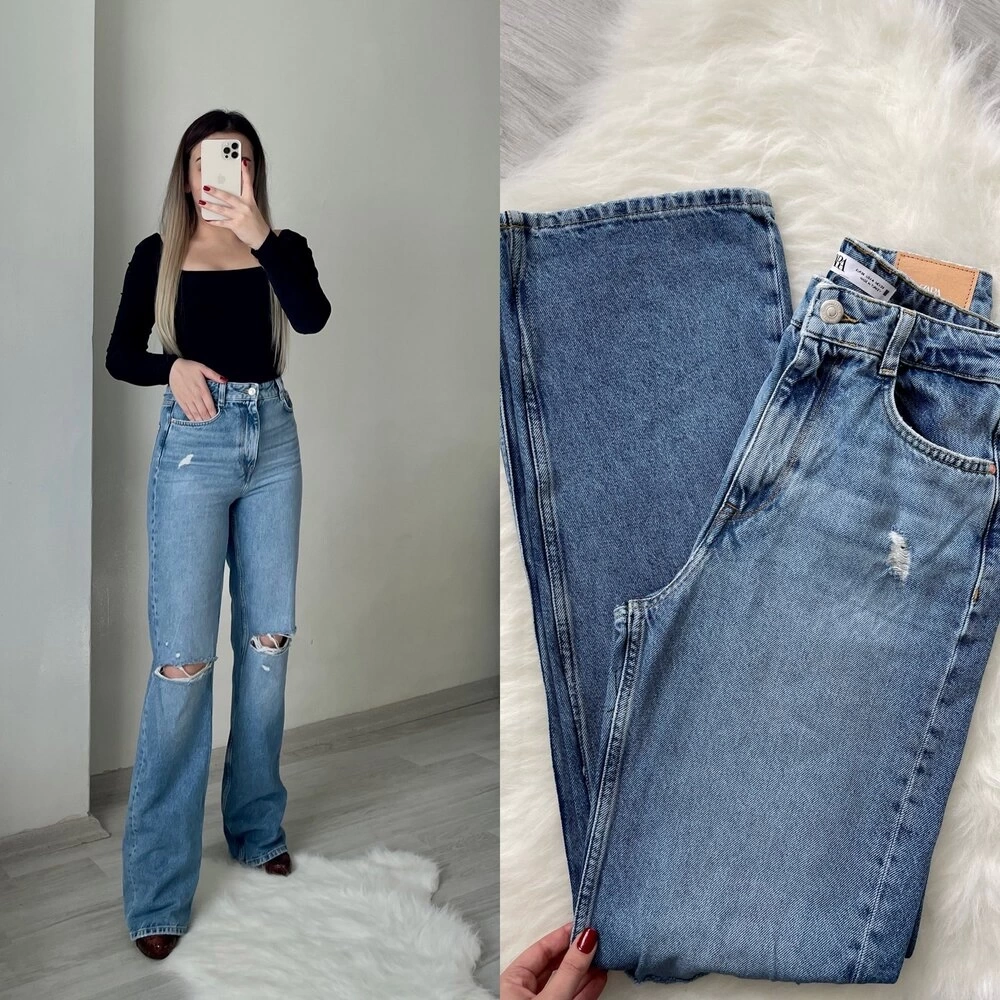 Dizi Yırtık Wide Leg Jean ZR
