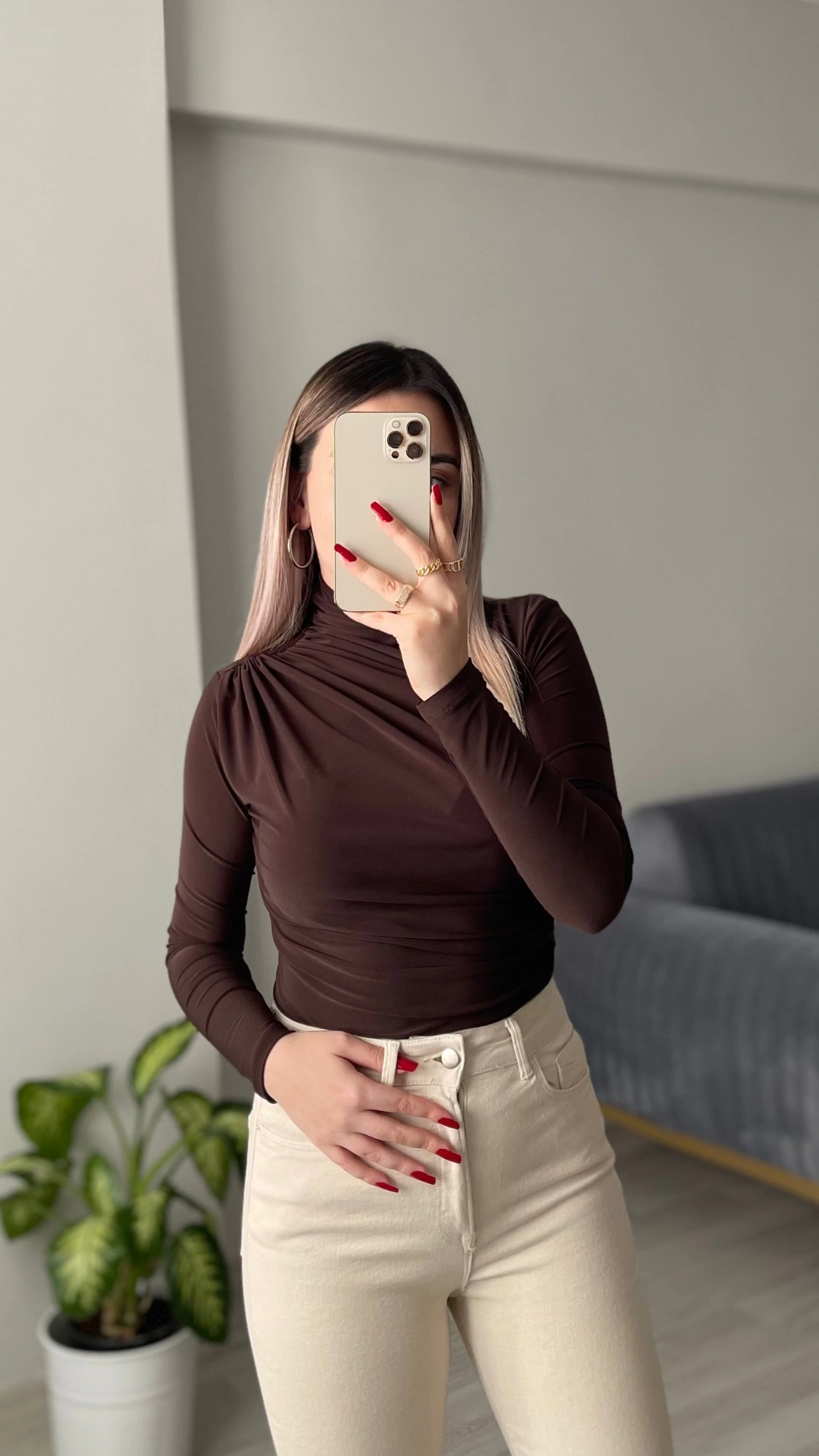 Acı Kahve Büzgülü Bluz