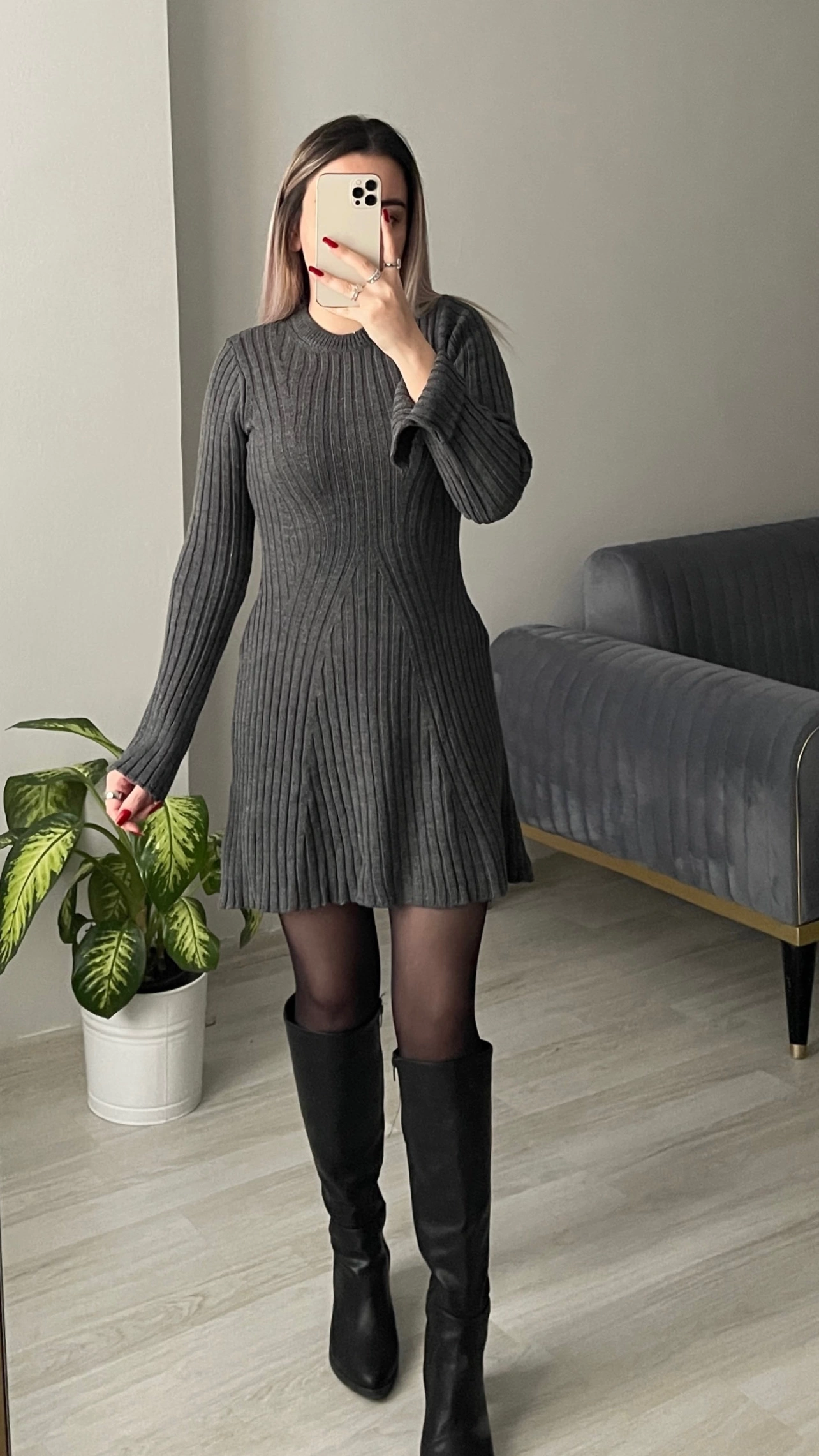 Antrasit HM Model Triko Elbise