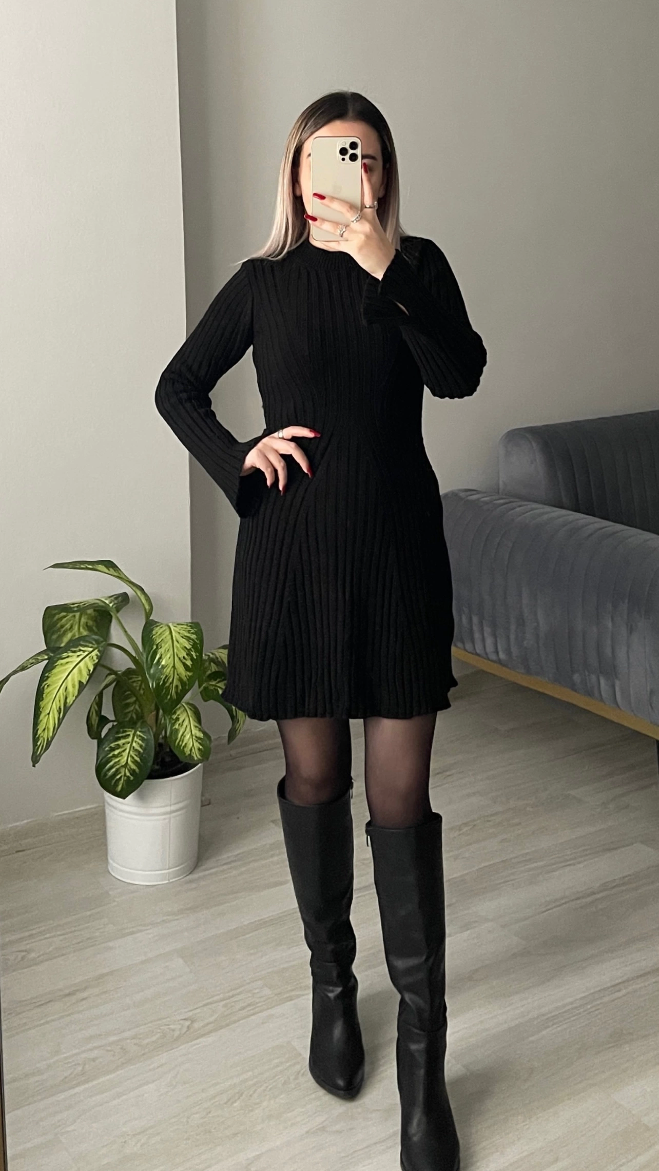 Siyah HM Model Triko Elbise