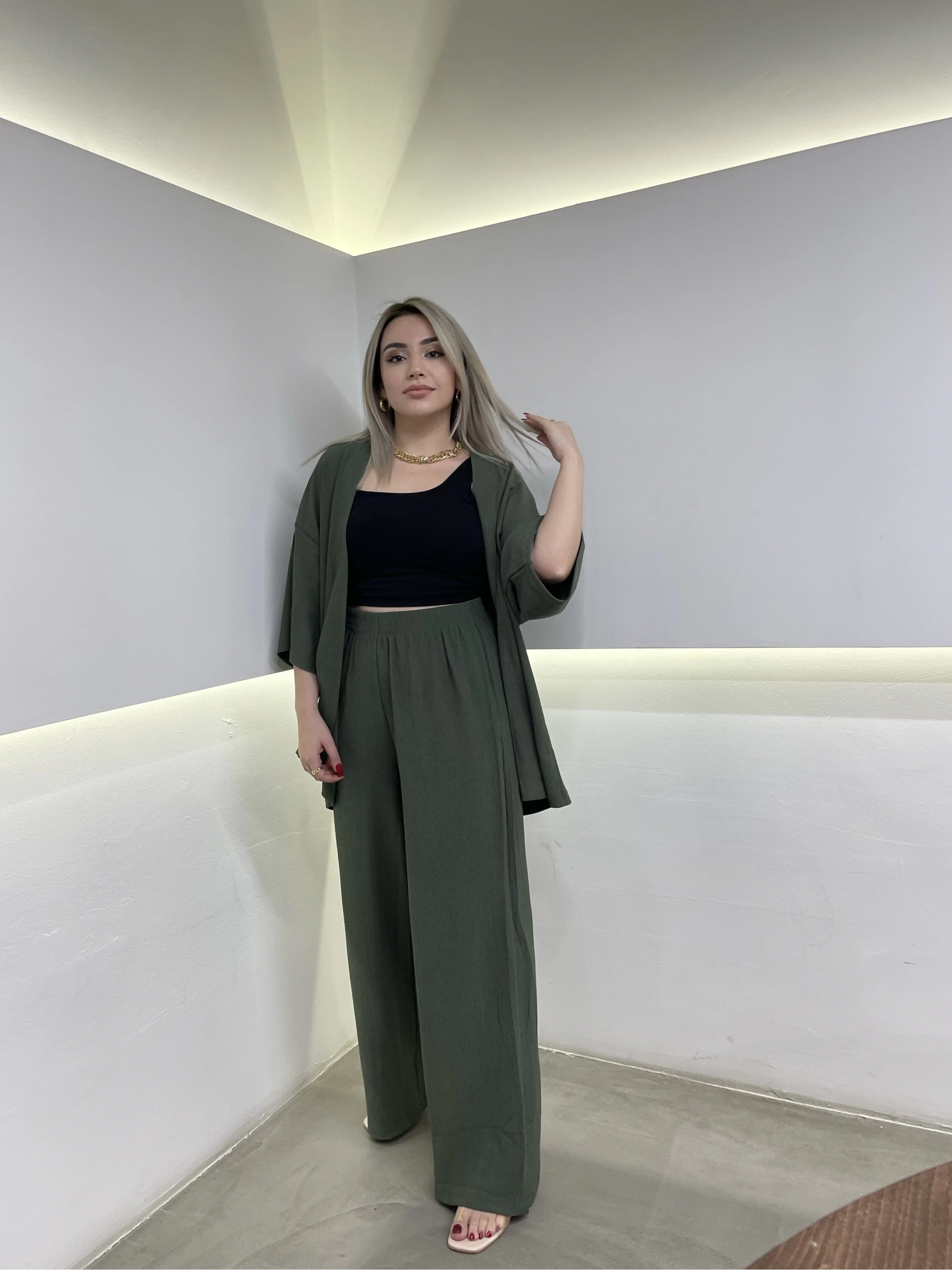 Haki Yeşil Kimono Takım