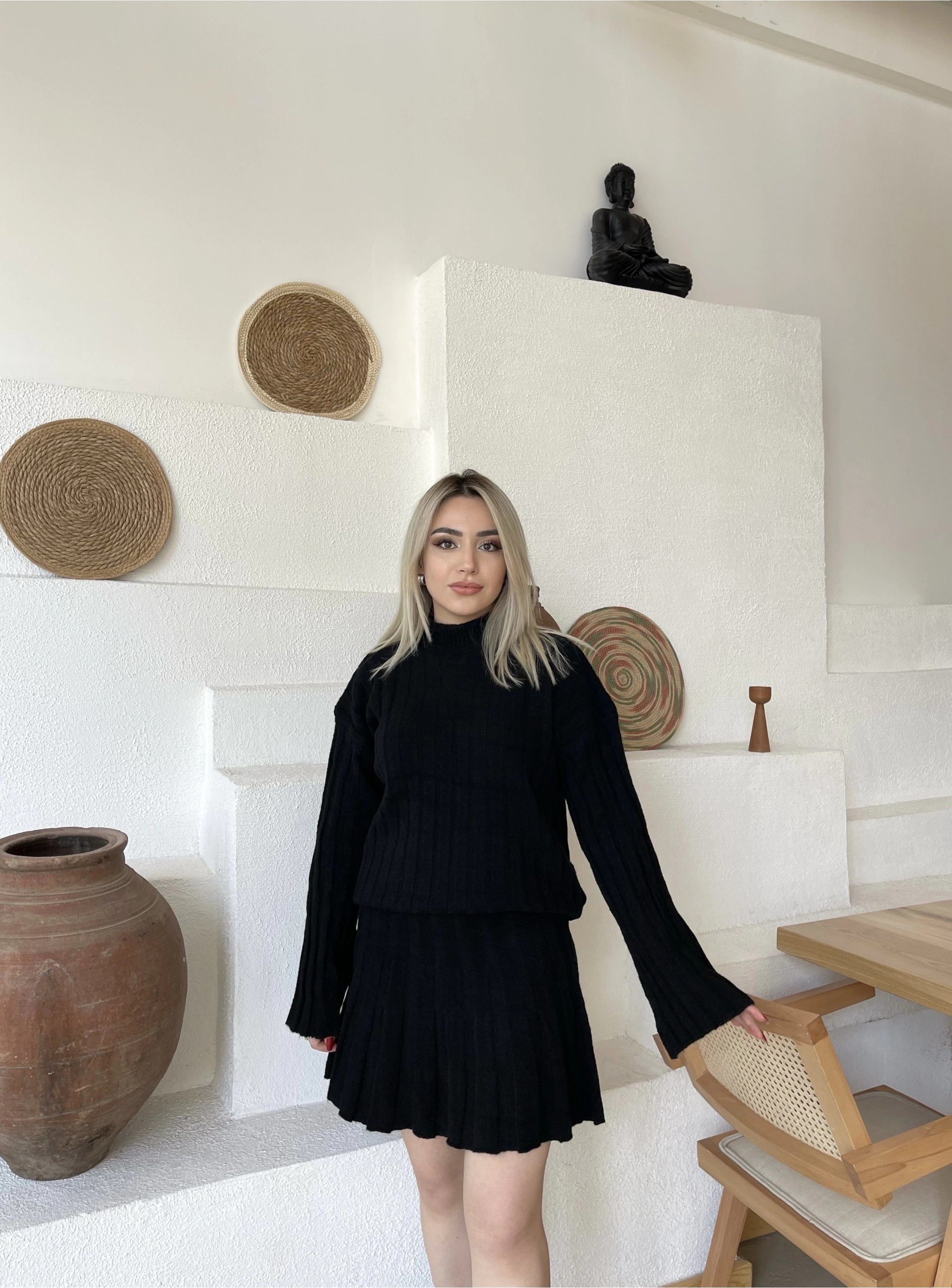 Etekli Triko Takım Siyah